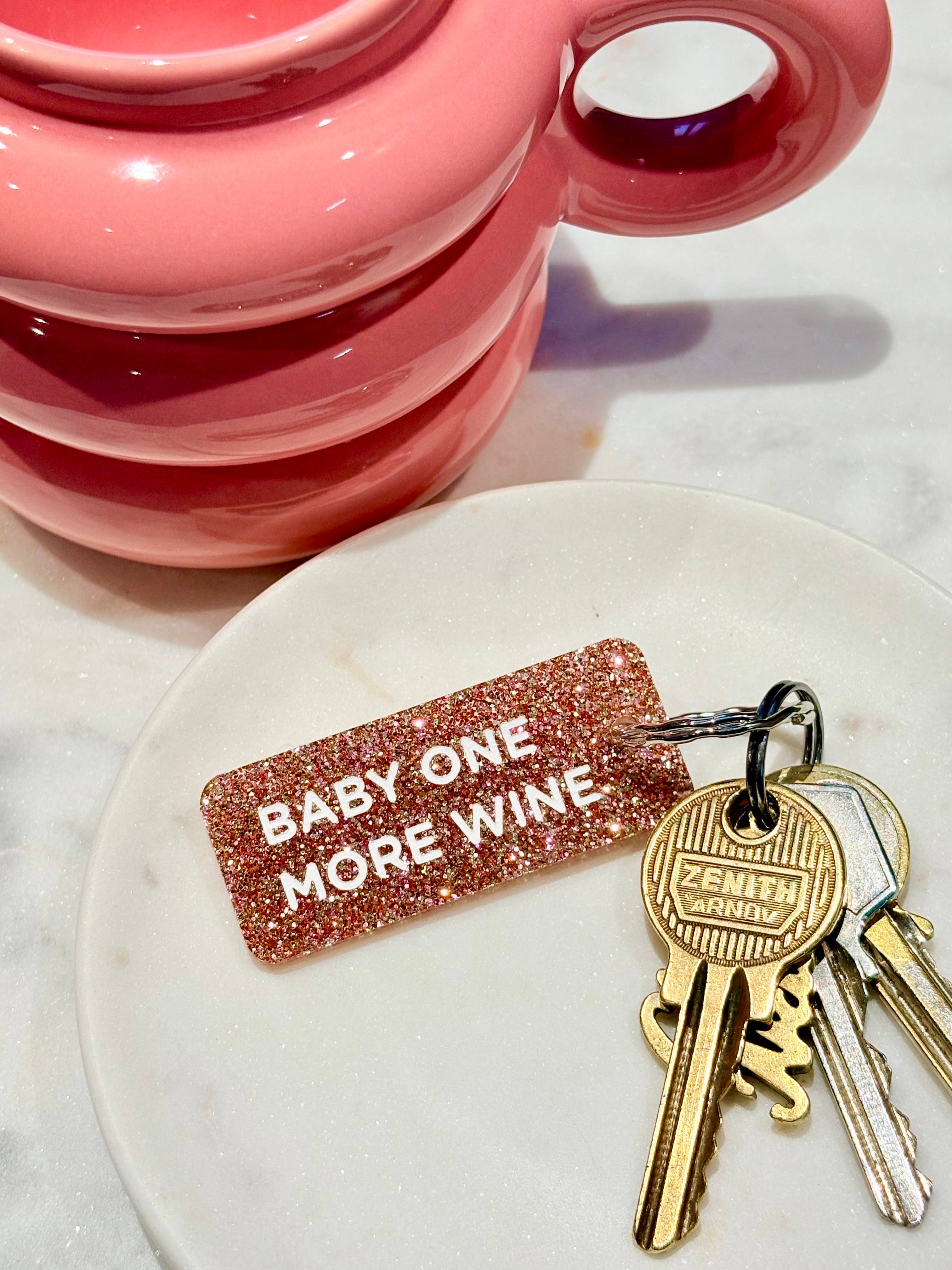 BABY ONE MORE WINE Porte-clés à paillettes Plus de Love: Rose champagne