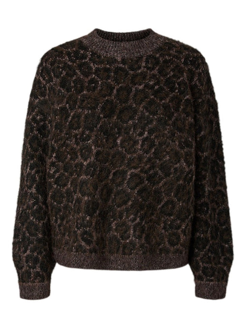PCELINA Pull col montant en maille poilue léopard — Hot Fudge