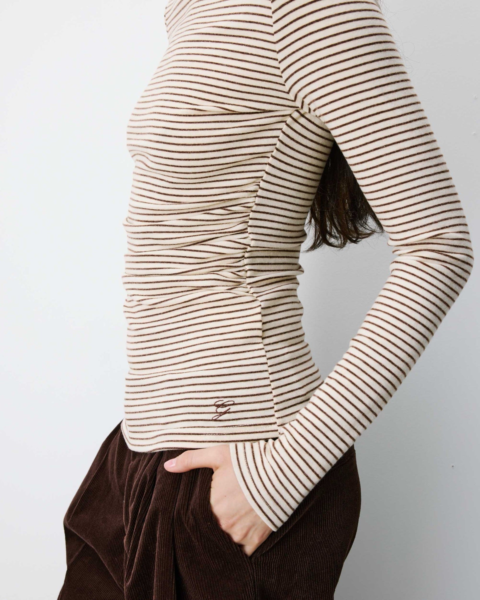 Aralee Top rayé drapé — Sable — vue 4