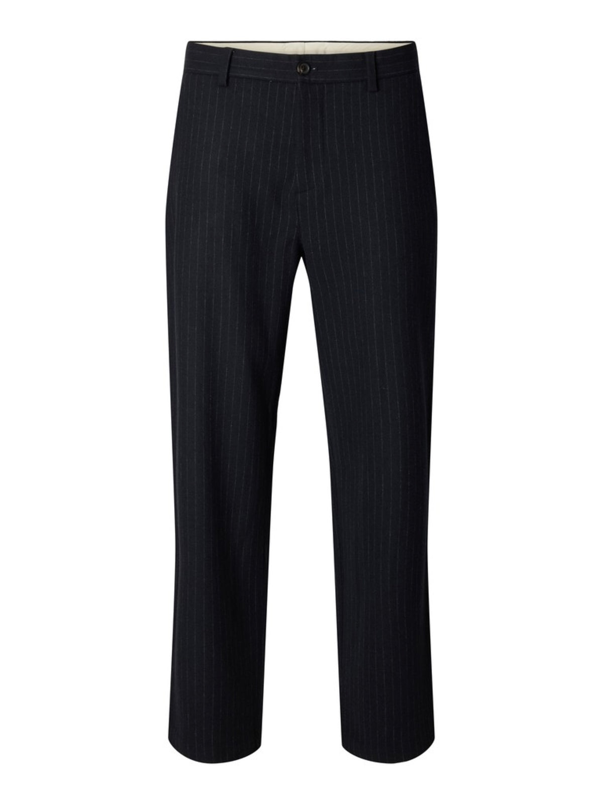 SLM220-LOOSE LUKE Pantalon loose en laine mélangée à rayures tennis — Selected Homme — Dark Navy Stripes — packshot 6 | Appart 17 Bruxelles