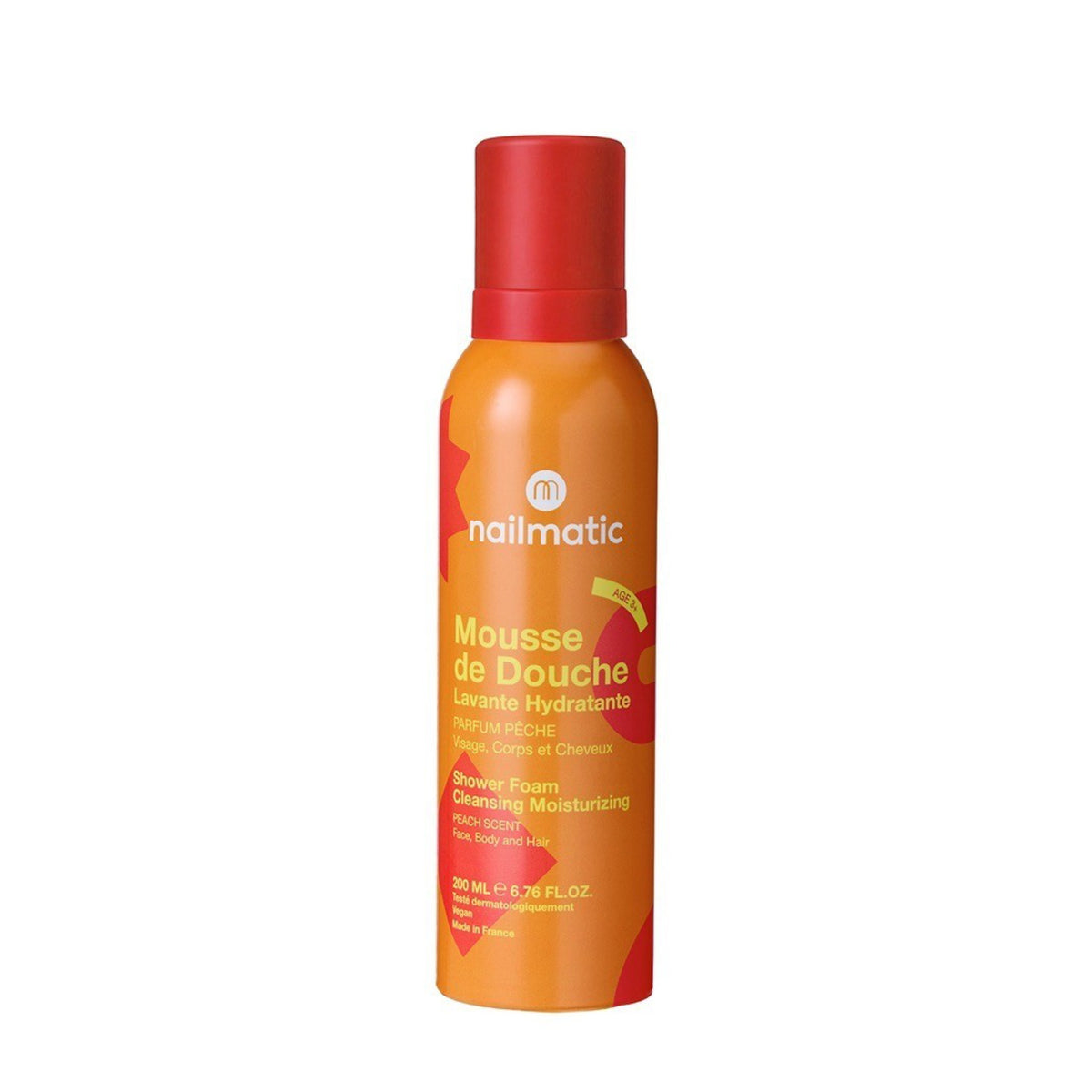 Mousse de douche parfumée 200 ml, visage, corps et cheveux — Nailmatic — Pêche — packshot | Appart 17 Bruxelles
