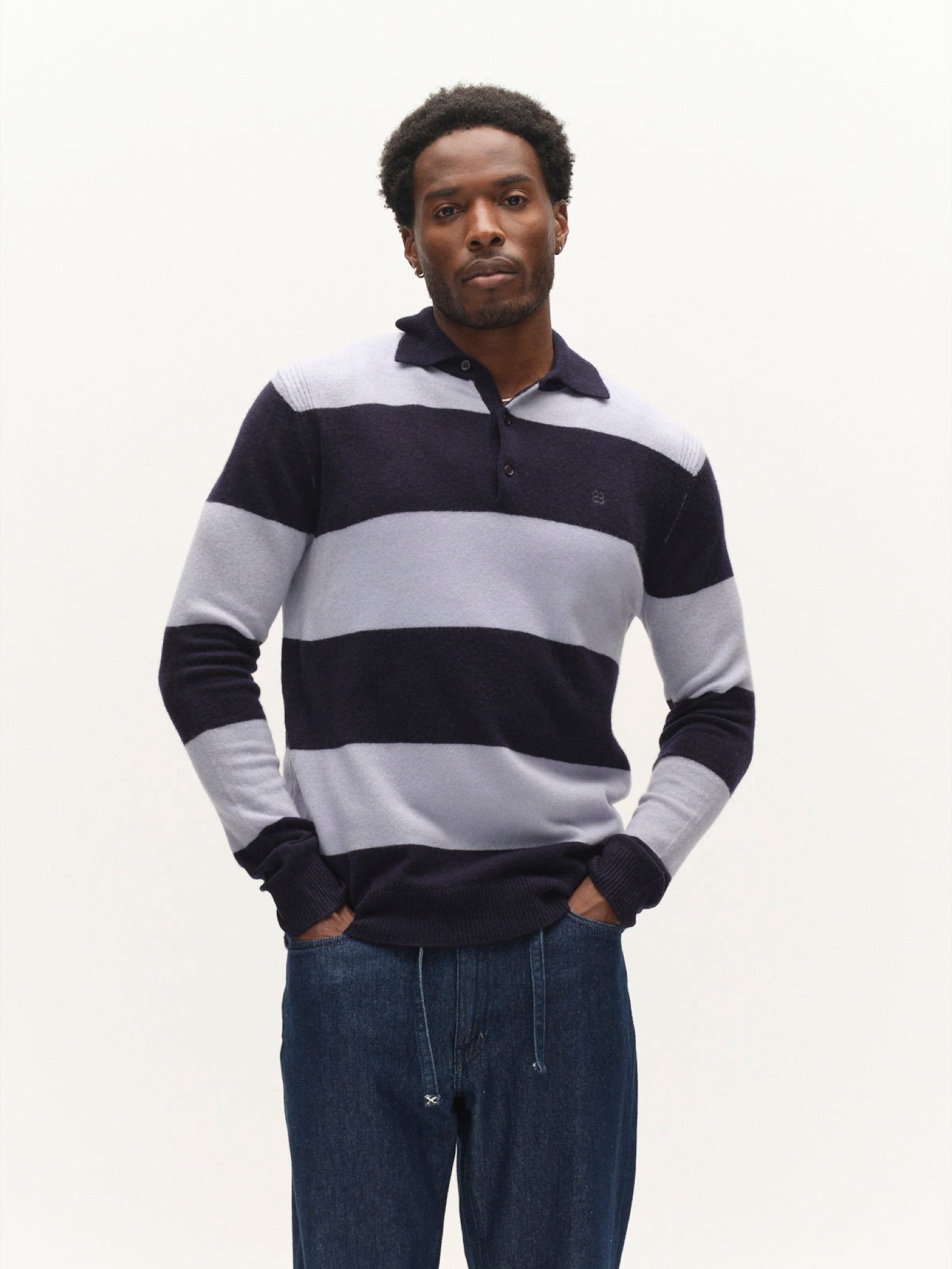 GABworren Polo rayé en laine — Navy Stripe — vue 2