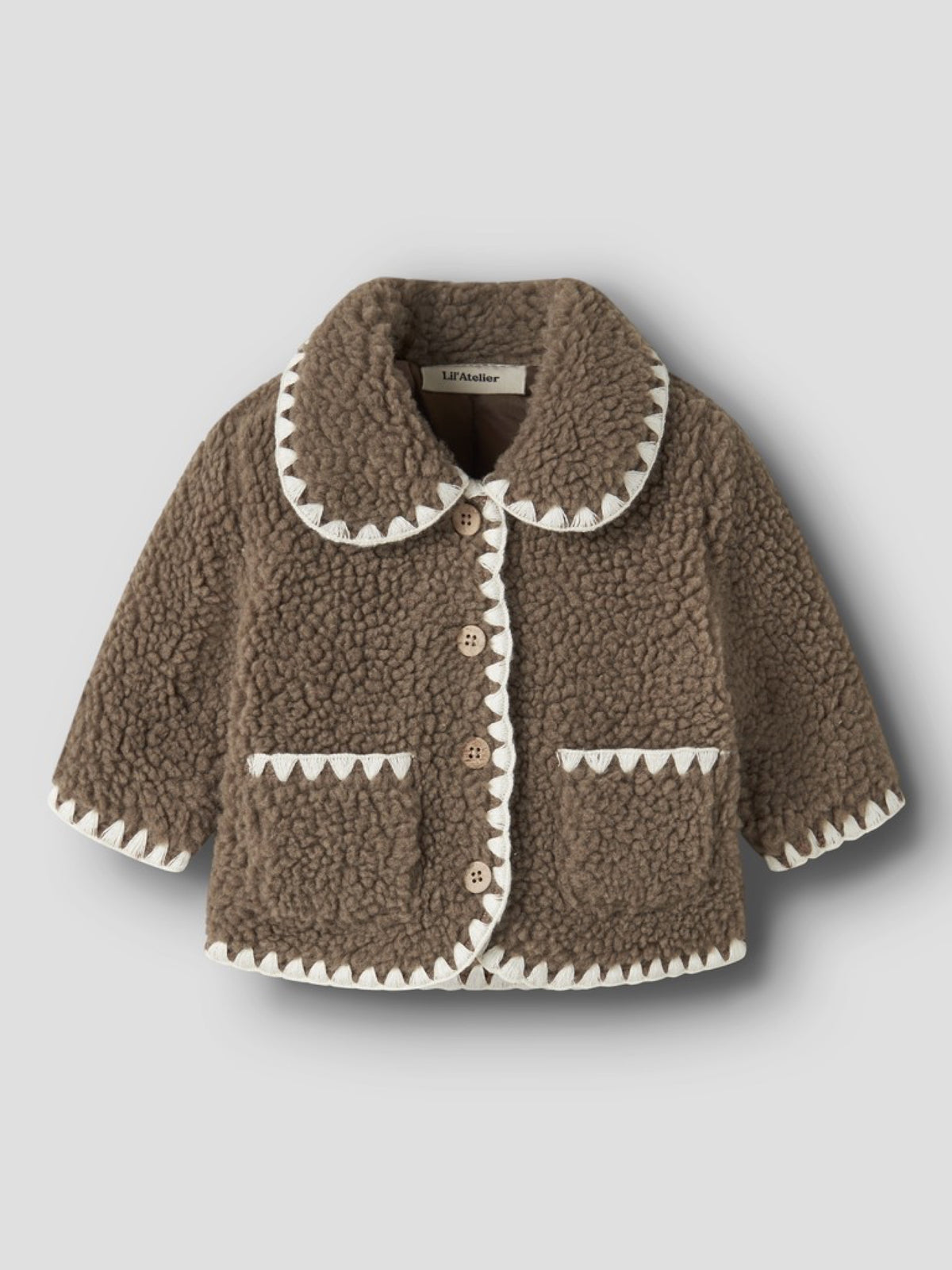 NBFLAJO Veste teddy à bordure brodée bébé fille — Lil' Atelier — Shitake — autre vue 4 | Appart 17 Bruxelles
