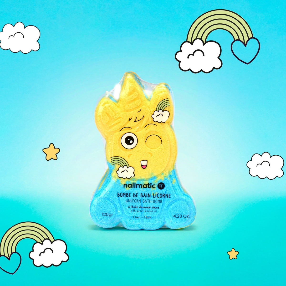Bombe de bain Licorne 120 g — Nailmatic — Licorne — packshot | Appart 17 Bruxelles