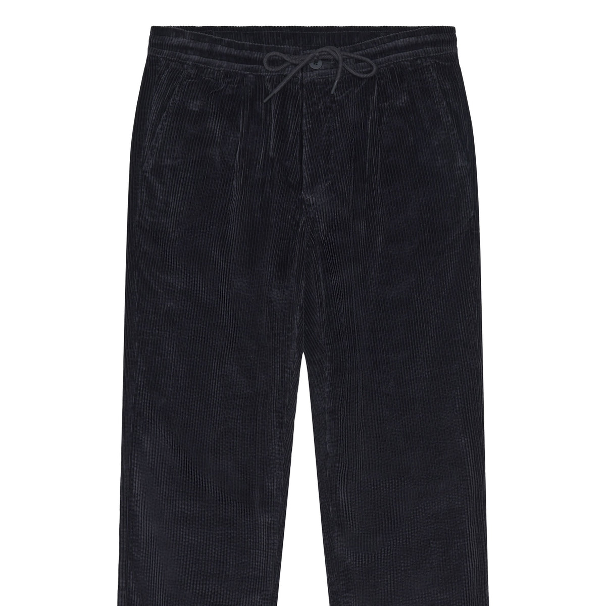 Pantalon Fig comfort en velours côtelé de coton bio, taille élastique — KnowledgeCotton Apparel — Black Jet — packshot | Appart 17 Bruxelles