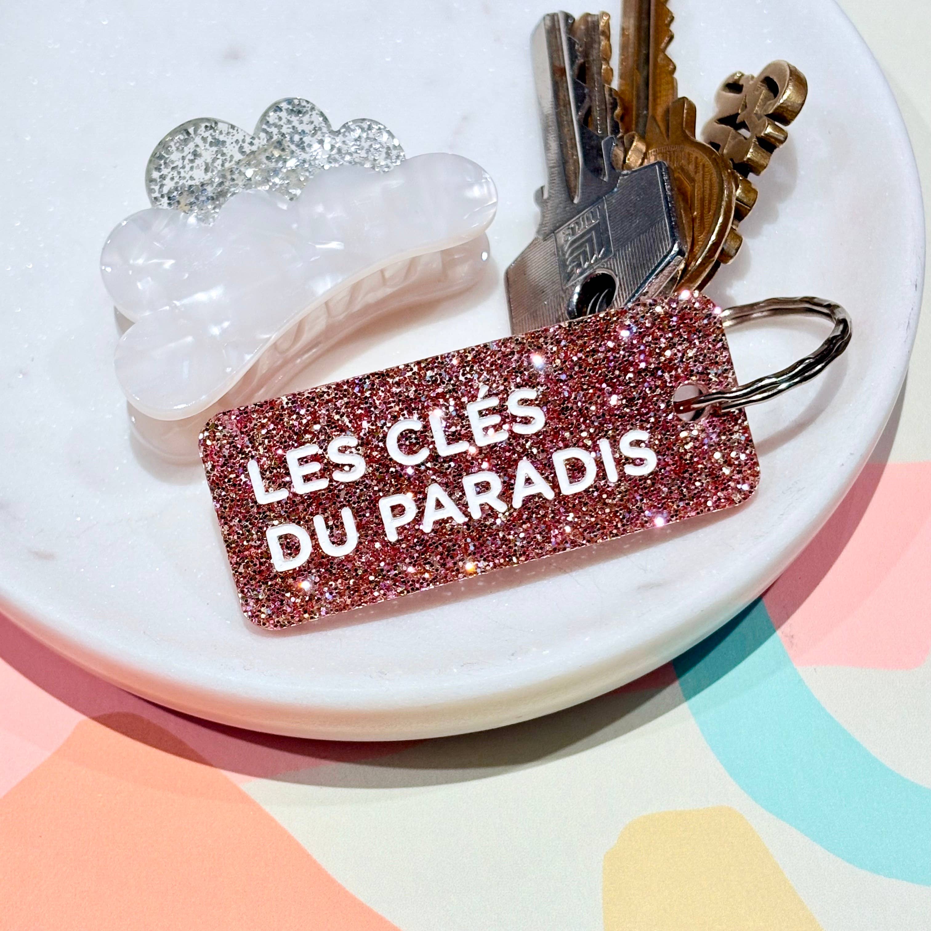 LES CLÉS DU PARADIS Porte-clés à paillettes Plus de Love: Rose — Appart 17 Bruxelles