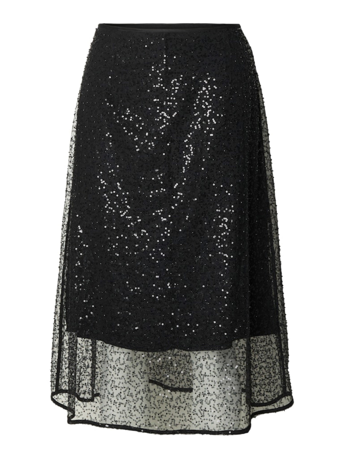 SLWOLINA Jupe midi à sequins voilée de tulle, perles — Selected Femme — Black — packshot 6 | Appart 17 Bruxelles