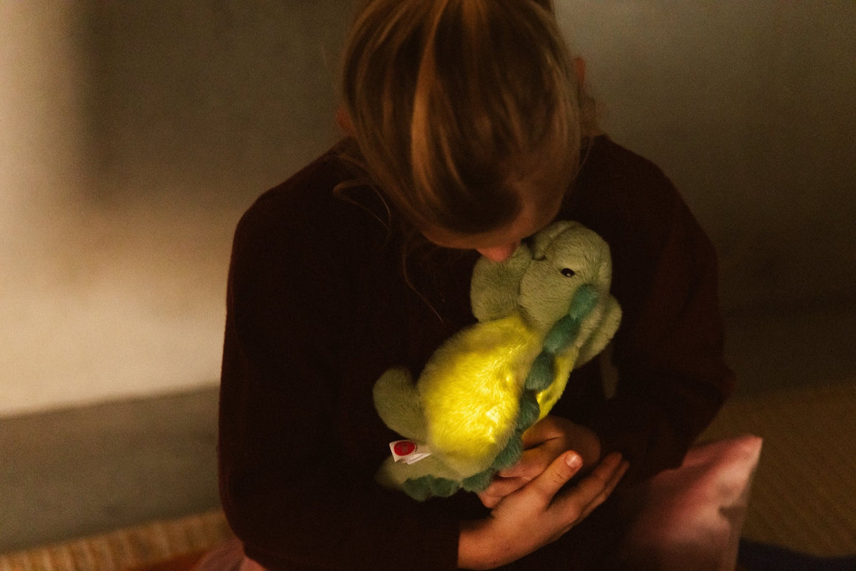 Veilleuse peluche douce rechargeable — AP Junior — Jéroom dino vert sauge — autre vue 2 | Appart 17 Bruxelles