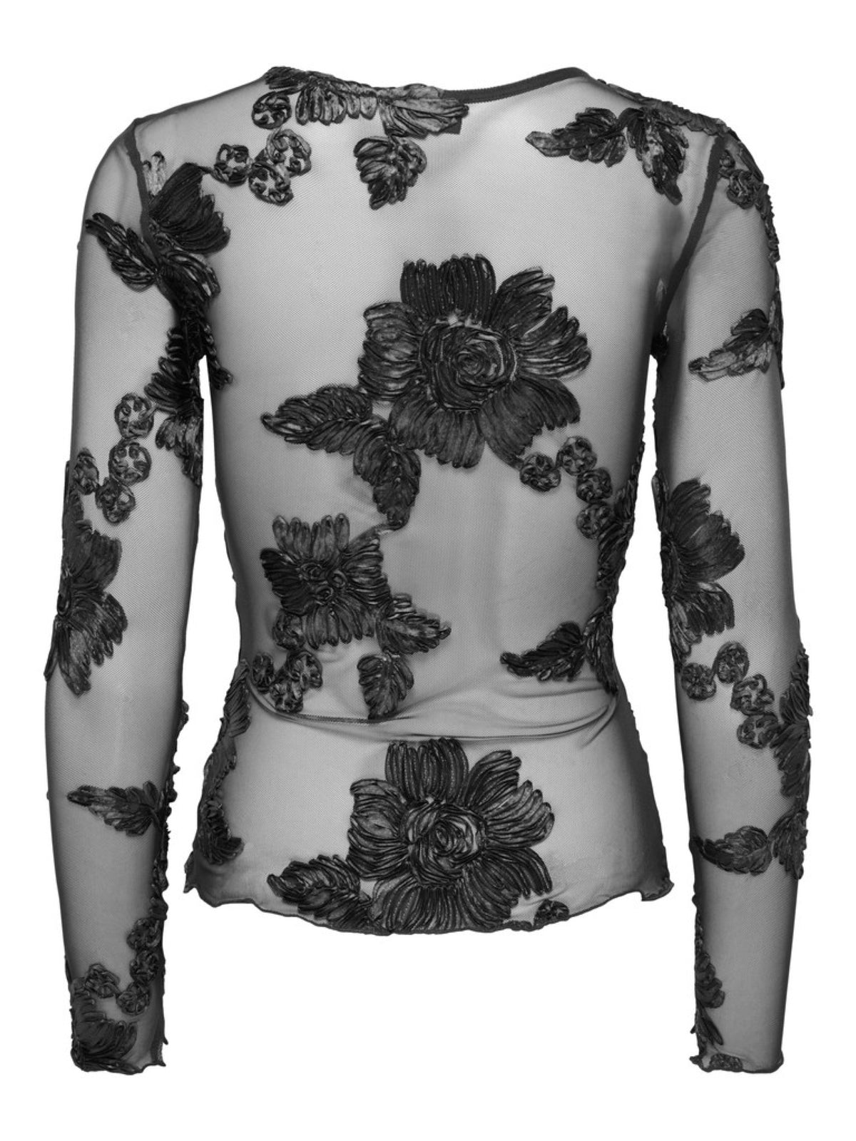 JDY top manches longues en tulle à fleurs en relief Casablanca — JDY — Black — packshot, vue de dos 2 | Appart 17 Bruxelles