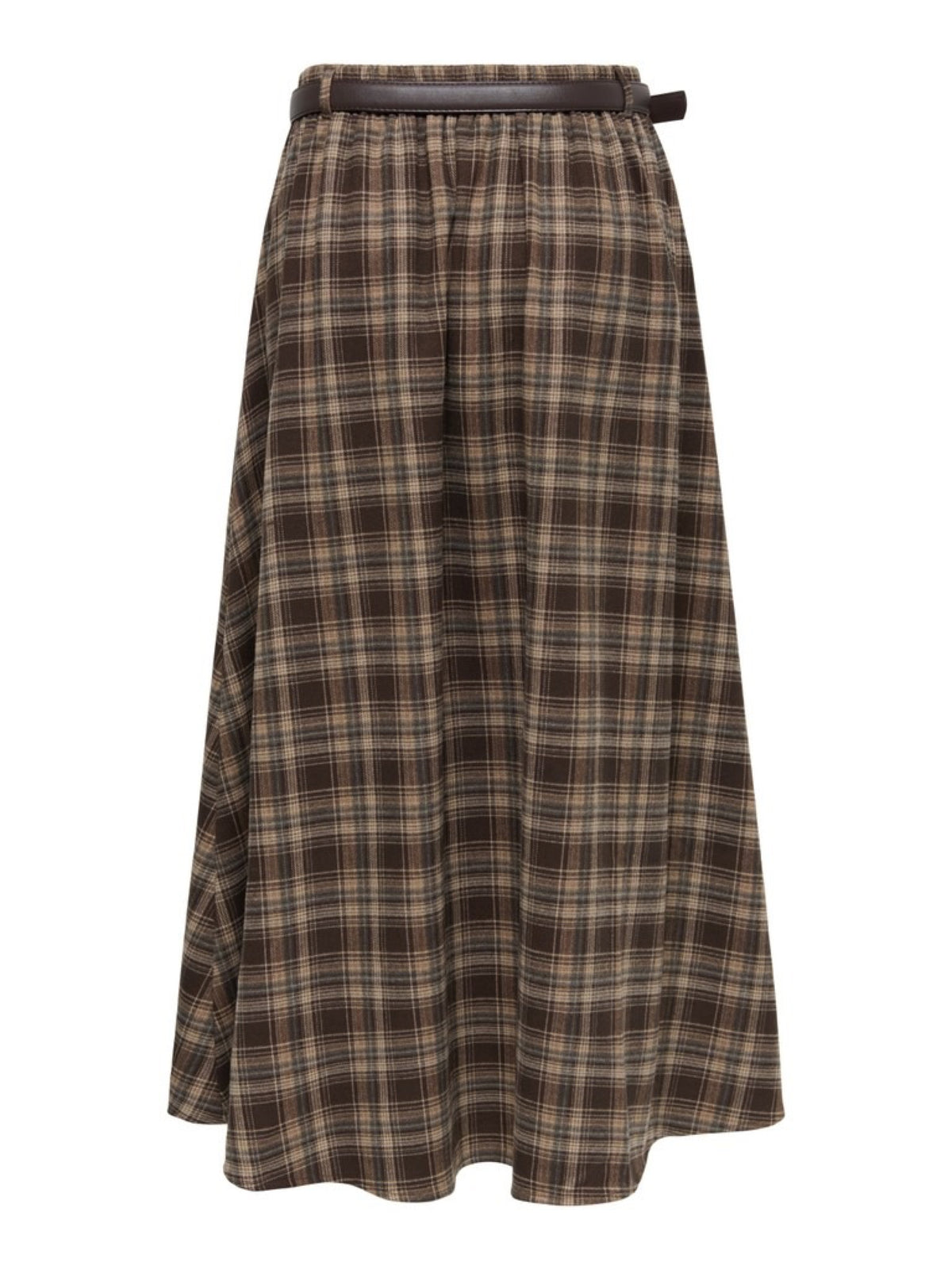 JDYELODY Jupe midi taille haute à carreaux avec ceinture — JDY — Coffee Bean Checks — packshot, vue de dos 2 | Appart 17 Bruxelles