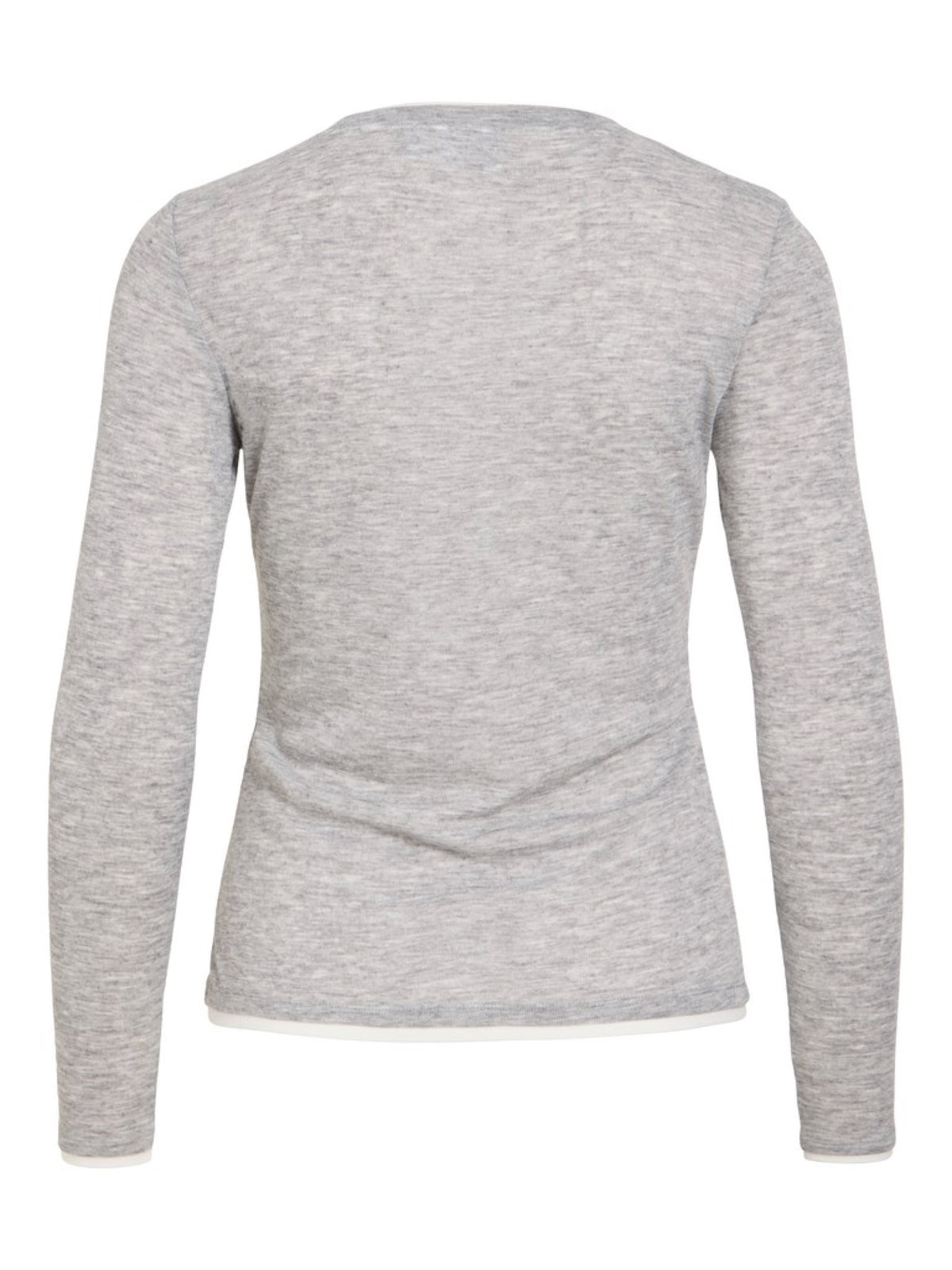 VIELIANNE Top manches longues col rond en maille côtelée fine — VILA — Light Grey Melange — packshot dos 2 | Appart 17 Bruxelles