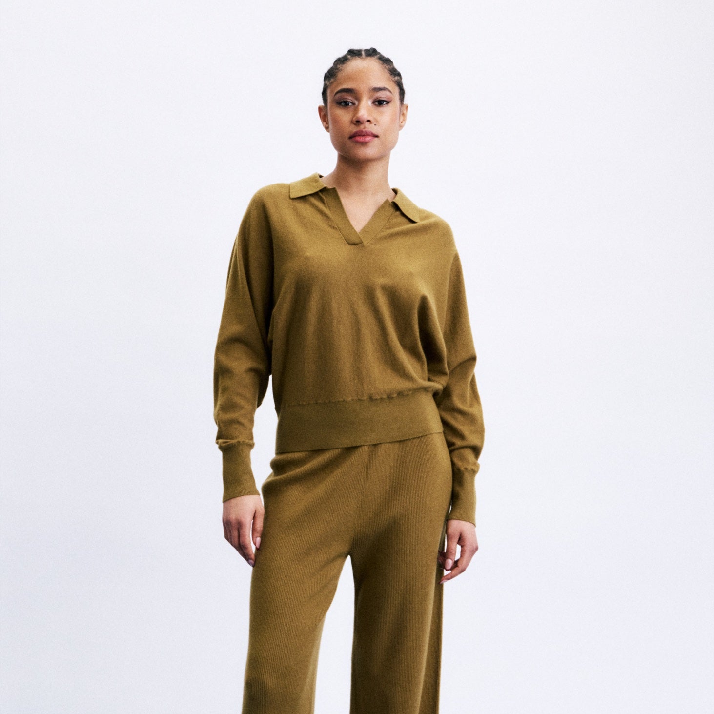 BATH Pull col polo en maille — Olive — FRNCH