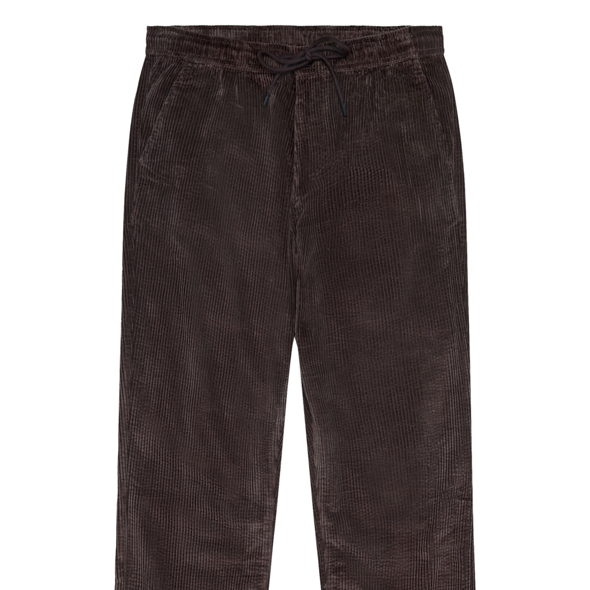 Pantalon Fig comfort en velours côtelé de coton bio, taille élastique — KnowledgeCotton Apparel — Chocolate Torte — packshot | Appart 17 Bruxelles