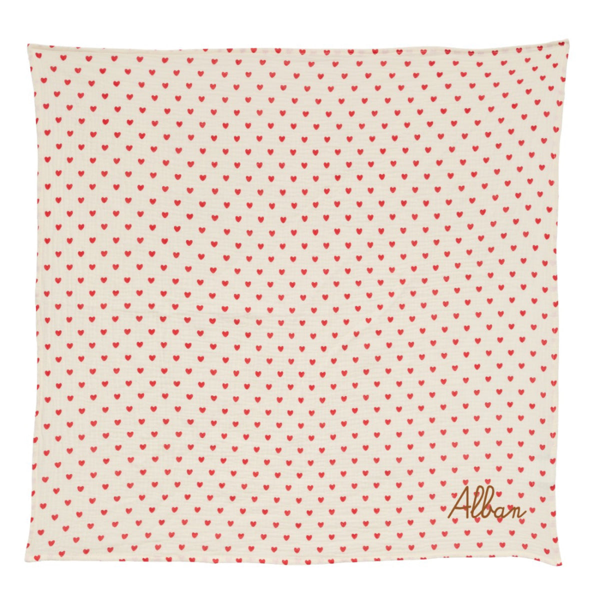 Lange en gaze de coton 105 × 105 cm — Atelier Wagram — Cœurs rouges — autre vue 5 | Appart 17 Bruxelles