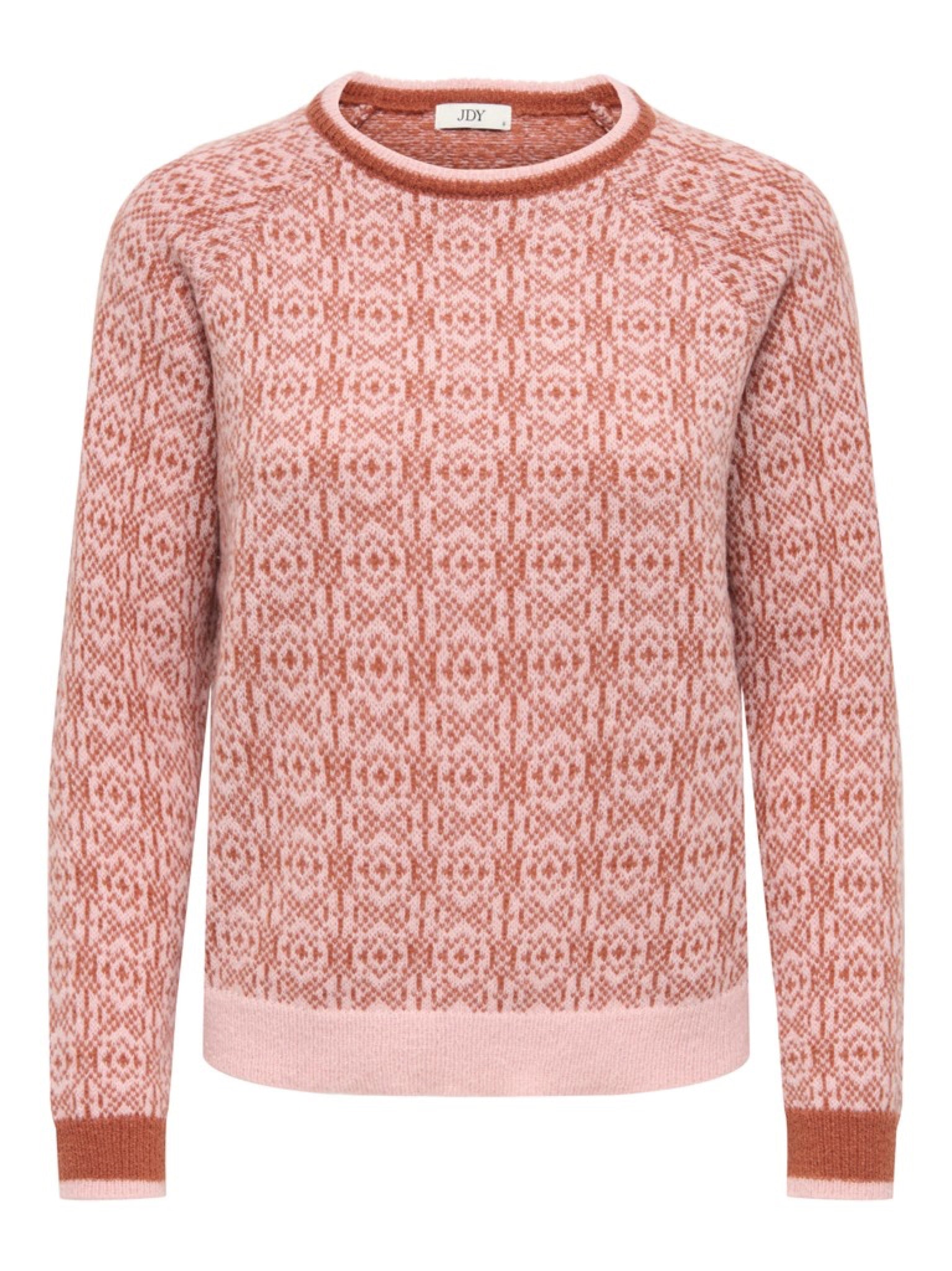 JDYBRYN Pull jacquard col rond — Crème Brûlée Woodbine & Peachskin & Crème Brûlée Toffee Peachskin | Appart 17