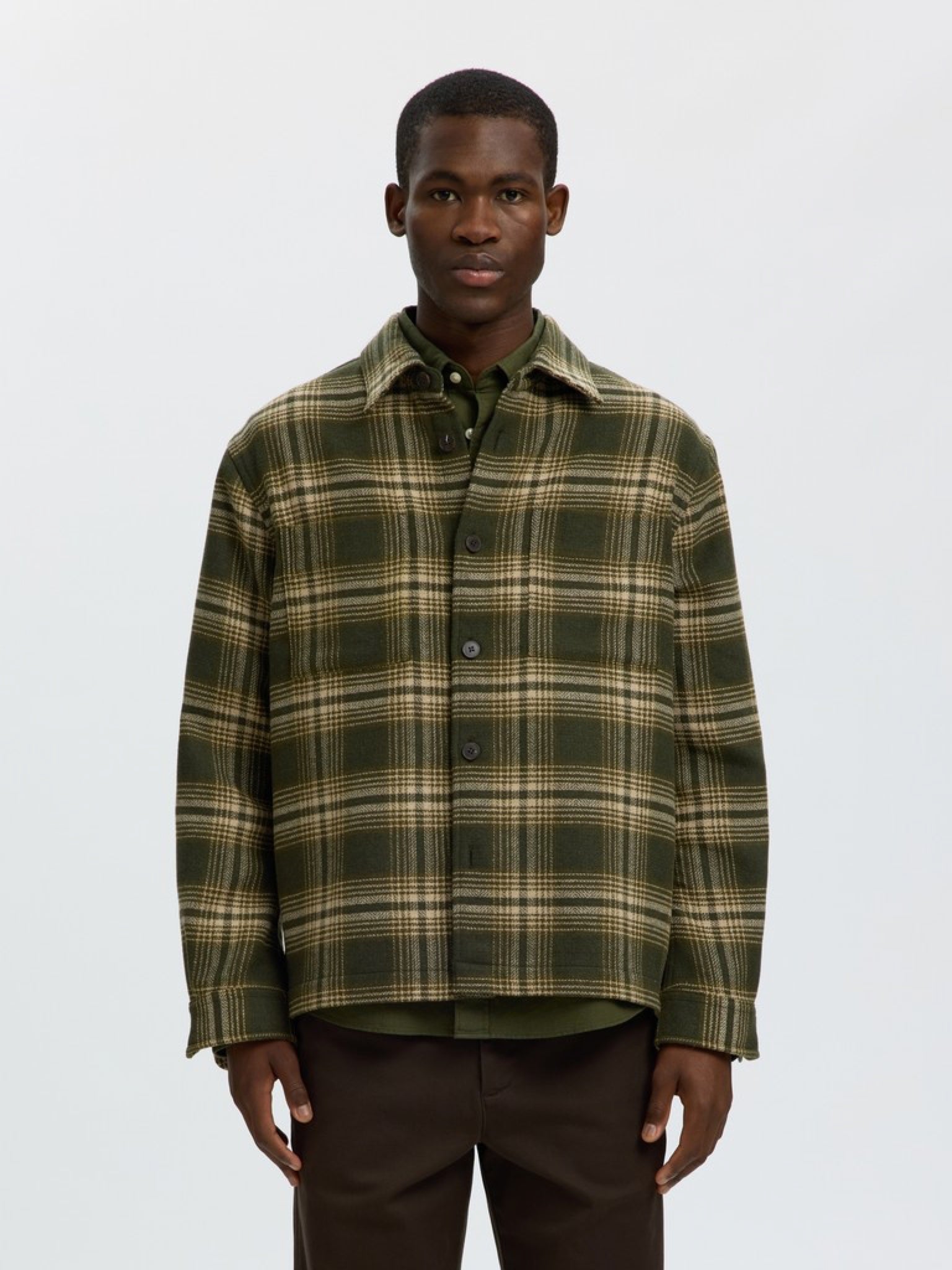 SLMOLE-PABLO Surchemise en laine mélangée Forest Night Oatmeal – Selected Homme | Appart 17