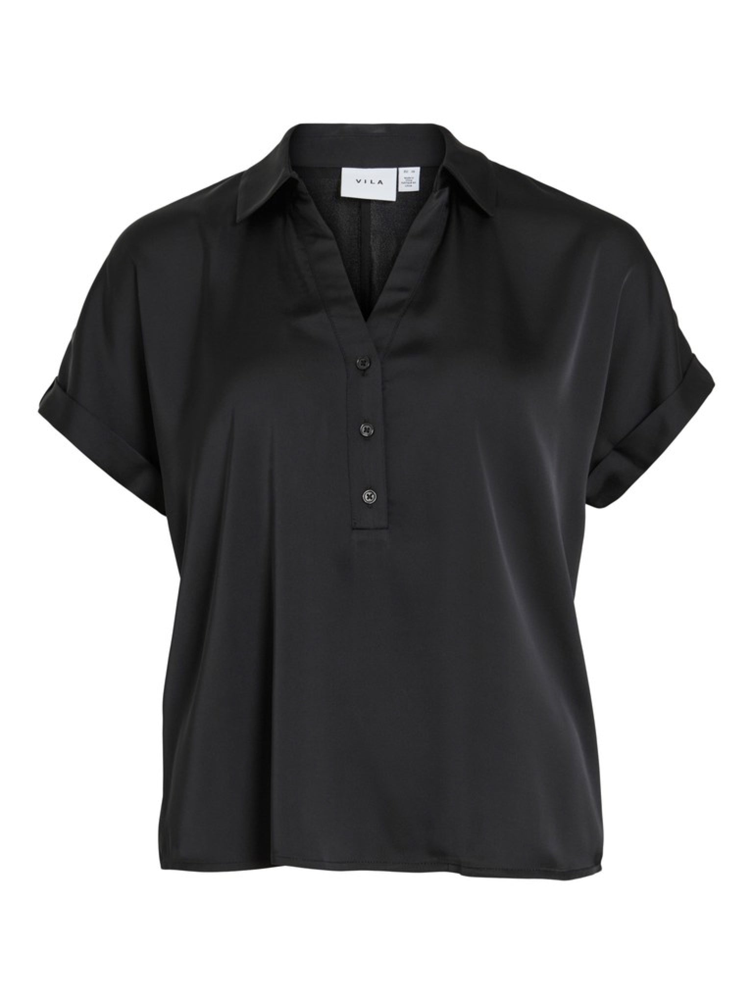 VIENNA RAVENNA Top manches courtes en satin recyclé Black Beauty – VILA | Appart 17