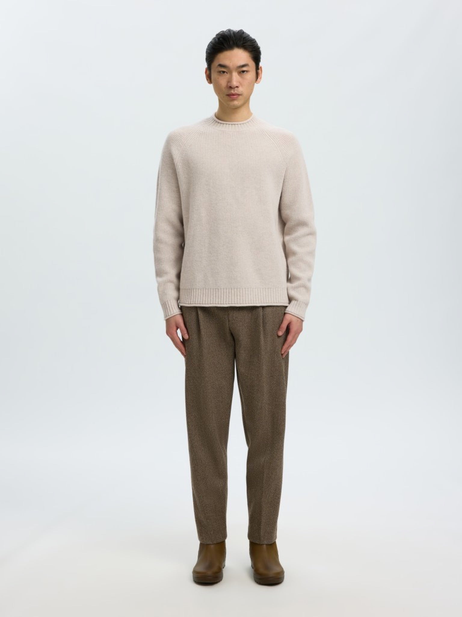 SLMDOMESTIC Pull col rond en laine Nativa — Silver Birch — vue 4