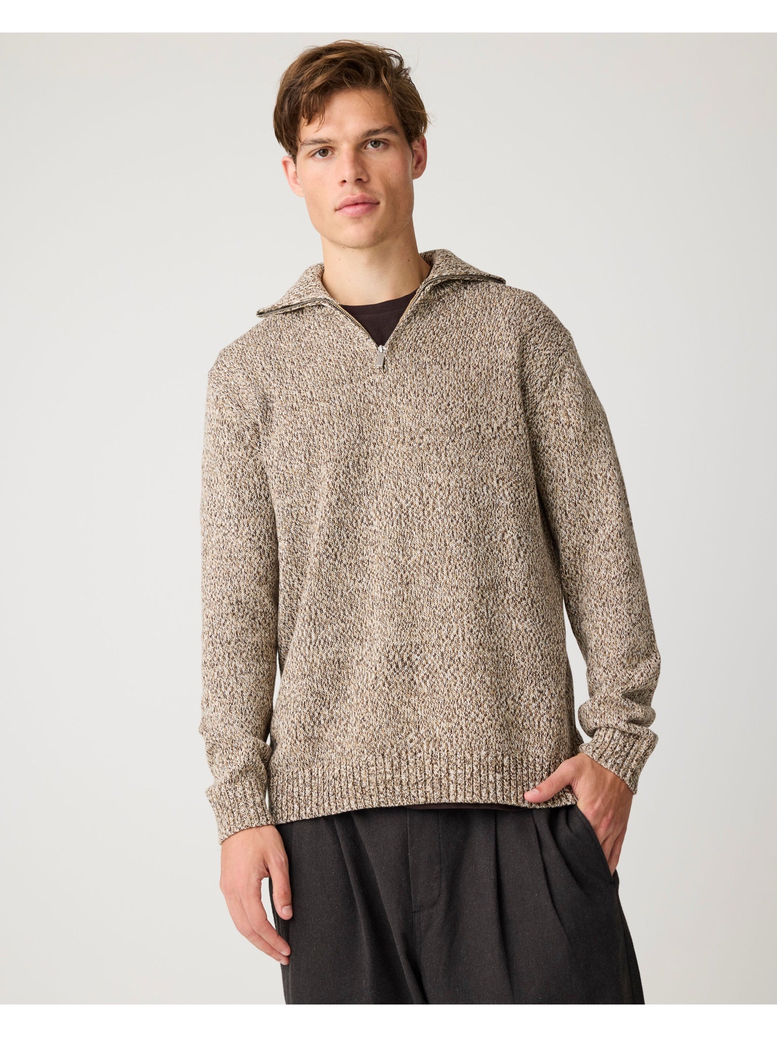 Quarter Zip Sweater — Brown Multi — vue 5