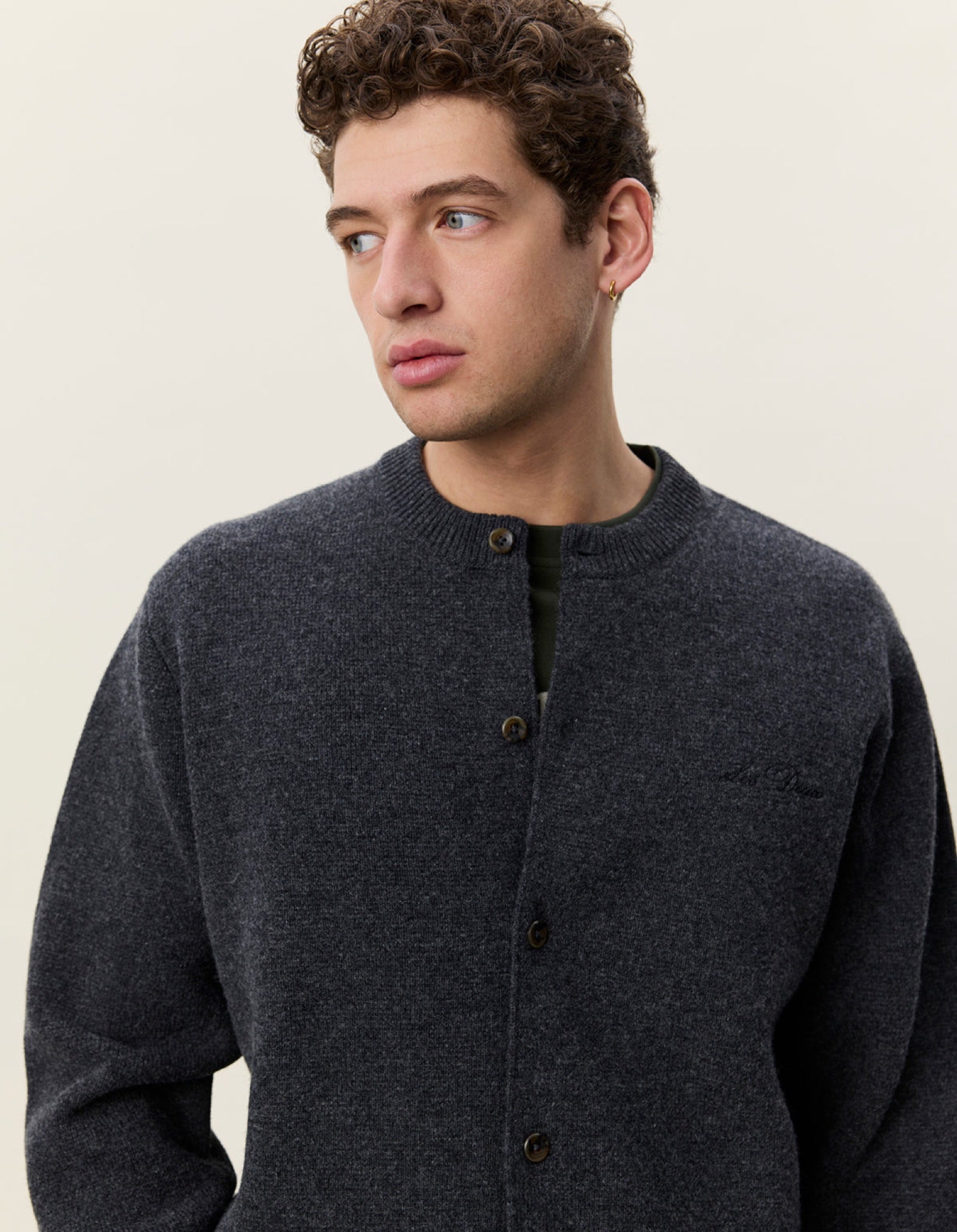 Signature Cardigan col rond en laine — Charcoal Melange — vue 4
