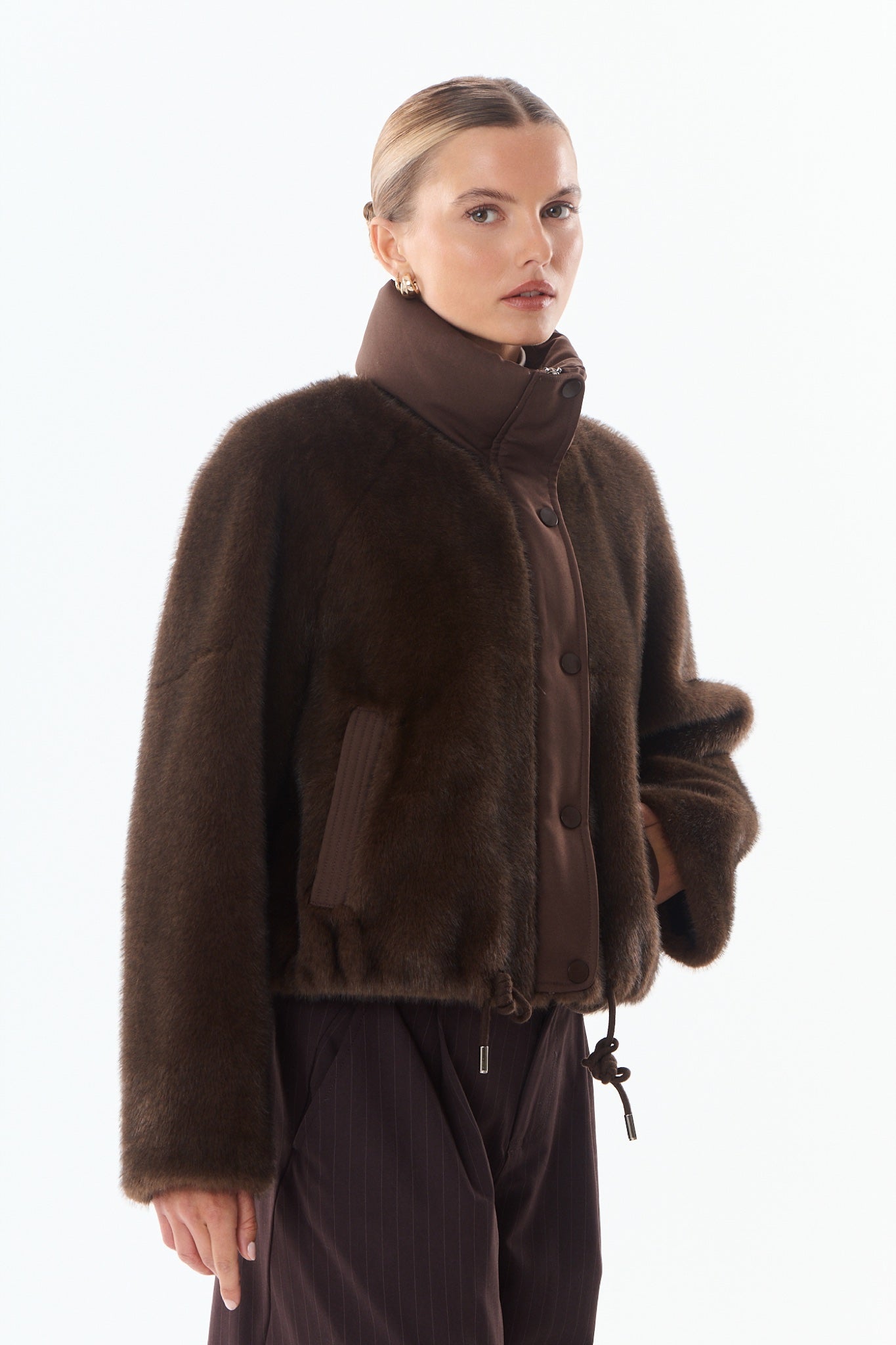 POLLY Blouson fausse fourrure et nylon — Marron — vue 2