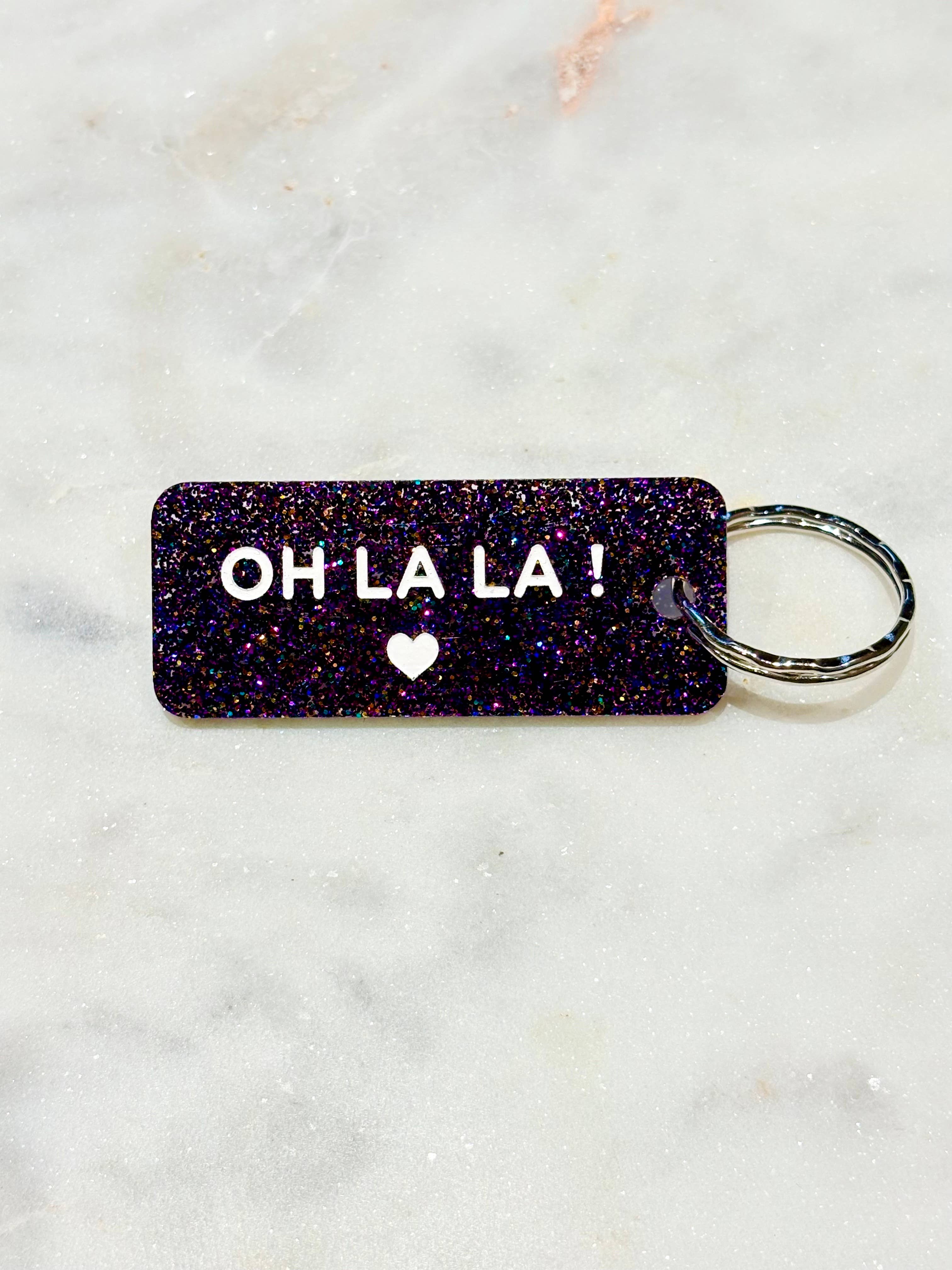 OH LA LA Porte-clés à paillettes Plus de Love: Violet