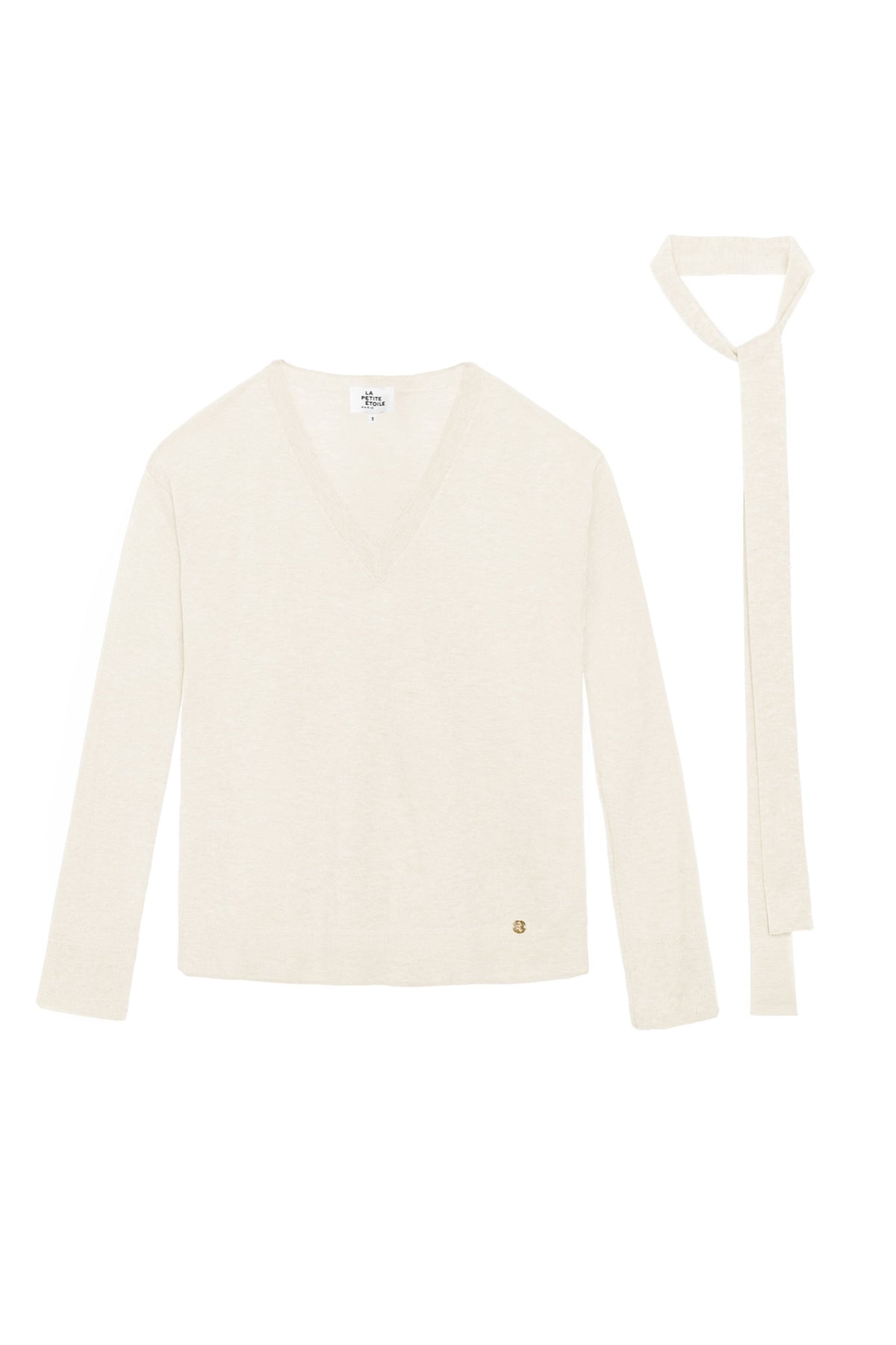 Pull ample Melyaf en maille fine à cravate amovible — Écru — vue 6