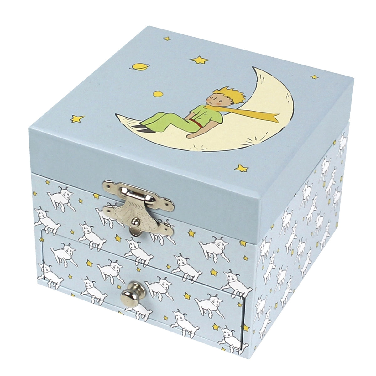 Boîte à musique cube Le Petit Prince Mouton, phosphorescente — Trousselier — Le Petit Prince — packshot de la boîte fermée | Appart 17 Bruxelles