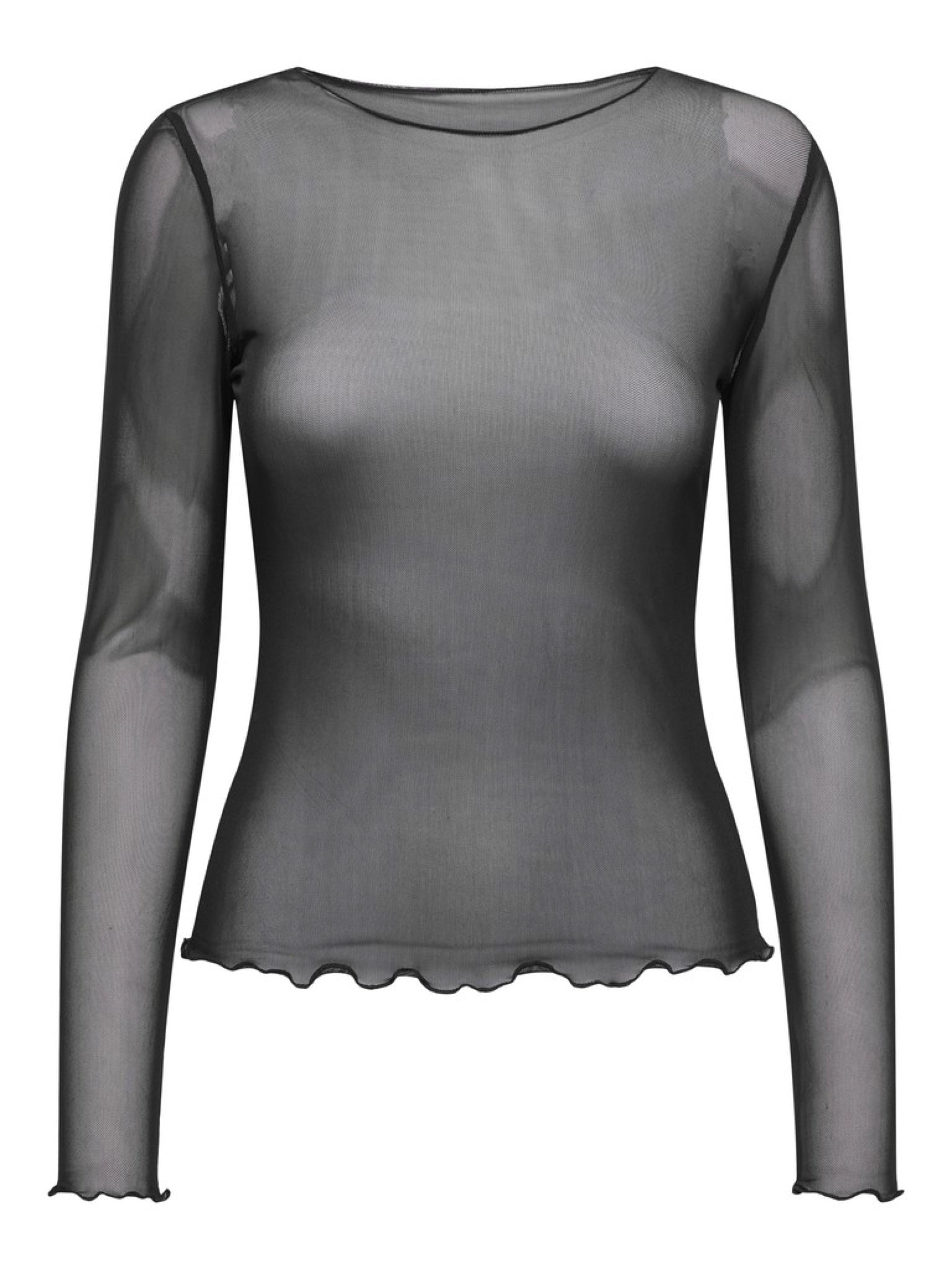 JDYELSA Top en mesh manches longues — Noir