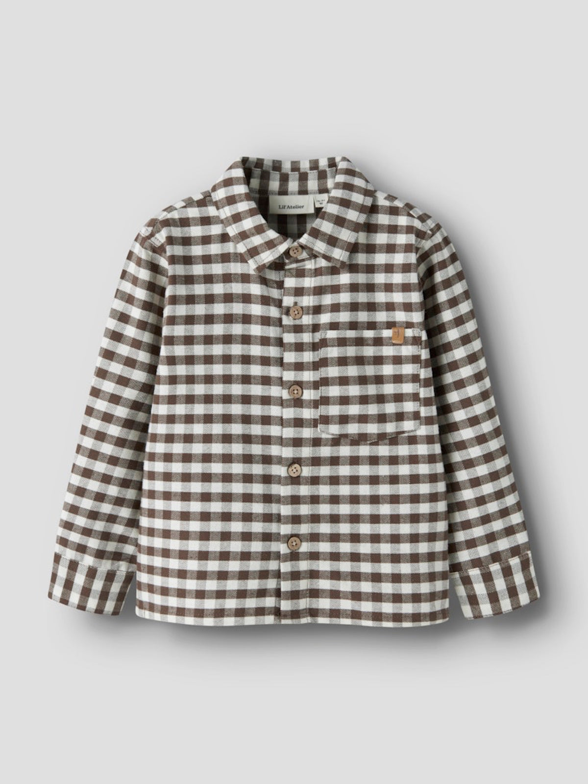 NMMNOKI Chemise en flanelle à carreaux garçon — Lil' Atelier — Teak — autre vue 3 | Appart 17 Bruxelles