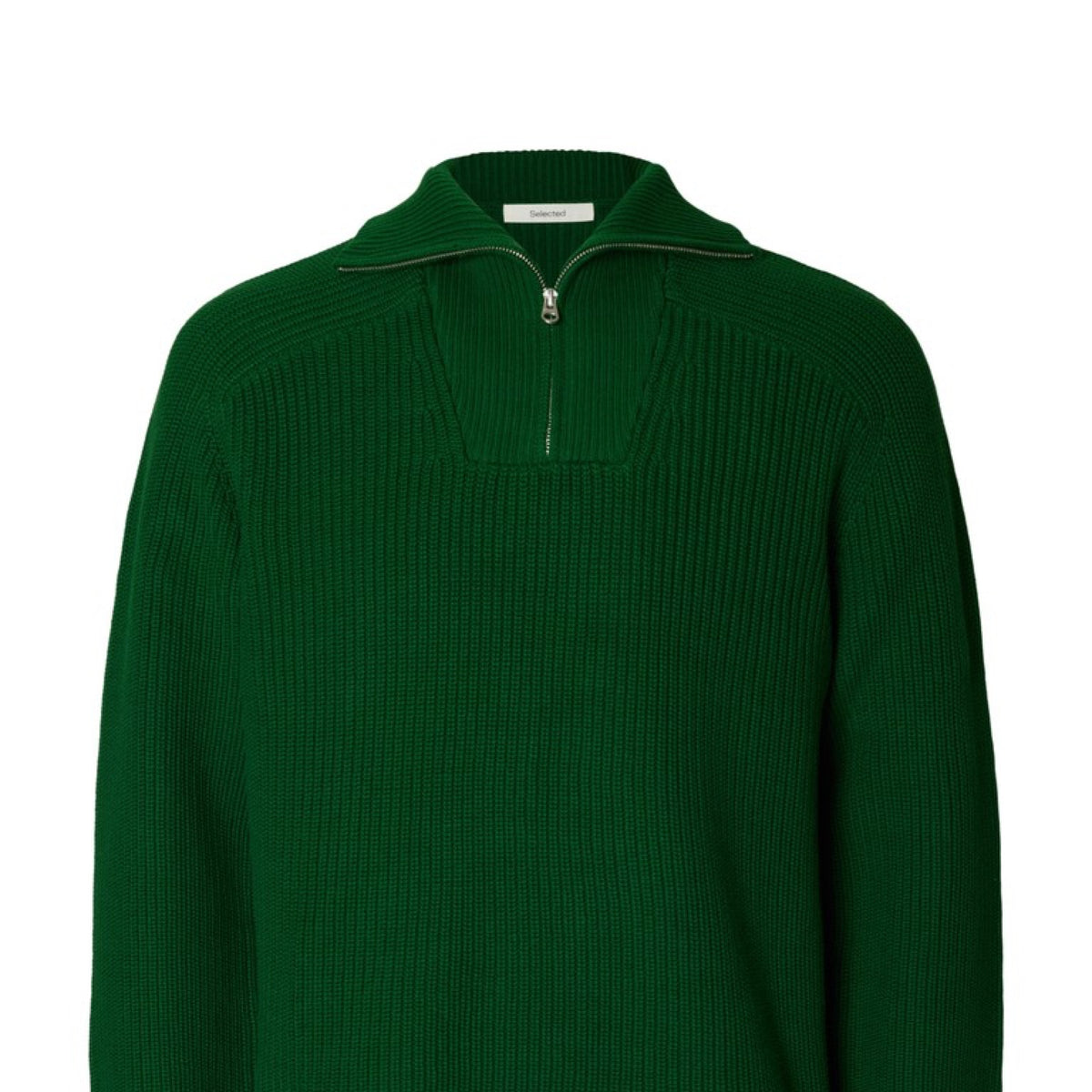 SLMPIM Pull demi-zip en coton bio, col montant — Selected Homme — Formal Garden — packshot | Appart 17 Bruxelles