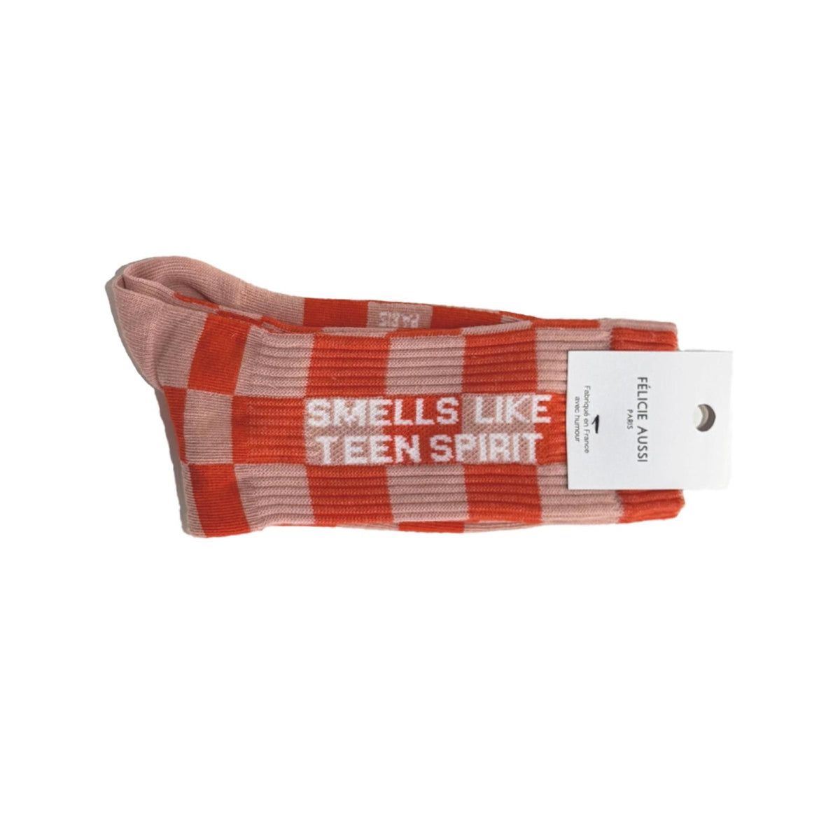 Félicie Aussi Chaussettes « Smells like teen spirit » — Felicie Aussi — Damier rouge — photo produit | Appart 17 Bruxelles