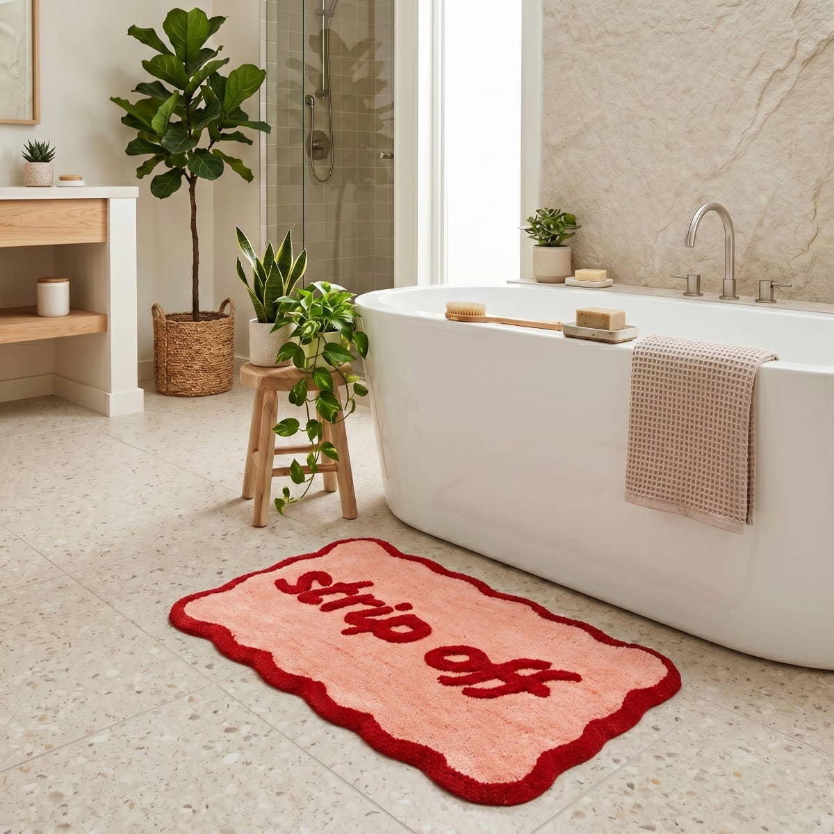 Tapis de bain « Strip Off » festonné — Crème & vert — vue 4, Crème & vert | Appart 17