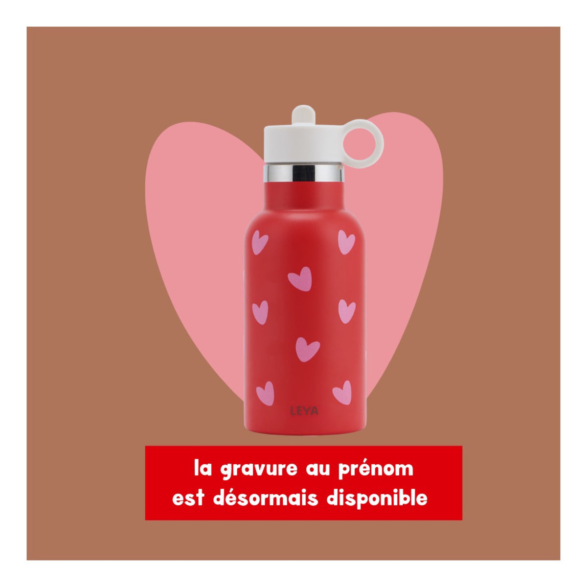 Gourde isotherme enfant 350 ml — Atelier Wagram — Rouge cœurs roses — autre vue 2 | Appart 17 Bruxelles