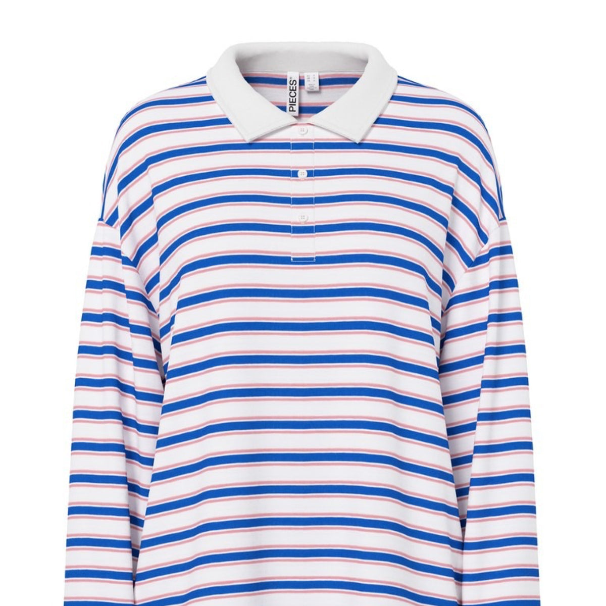 PCSADIE Polo rayé à manches longues — Pieces — Cloud Dancer Stripes — packshot de face | Appart 17 Bruxelles
