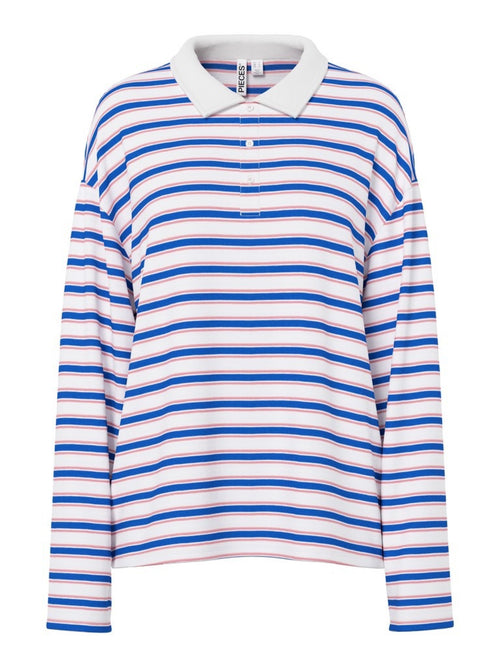 PCSADIE Polo rayé à manches longues — Cloud Dancer Stripes