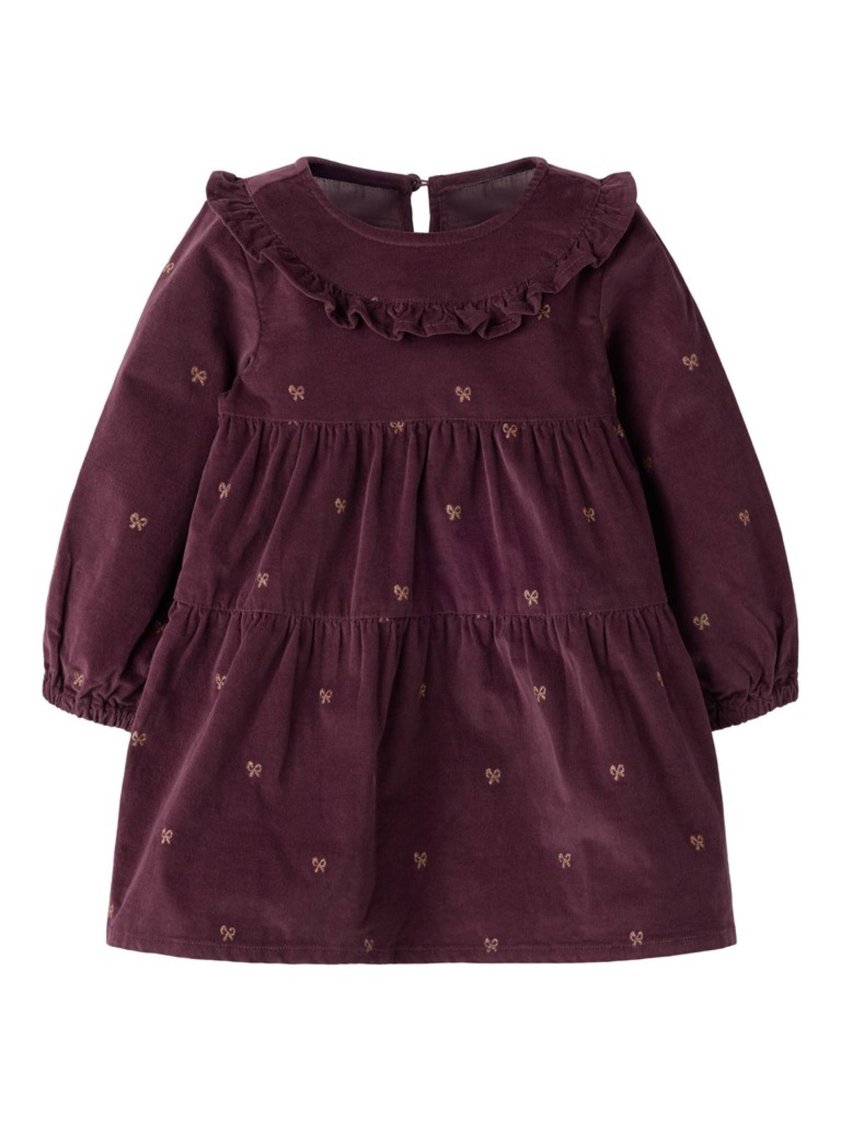 NMFLAURA Robe en velours côtelé à nœuds pailletés fille — name it — Catawba Grape Glitter Bow — packshot | Appart 17 Bruxelles