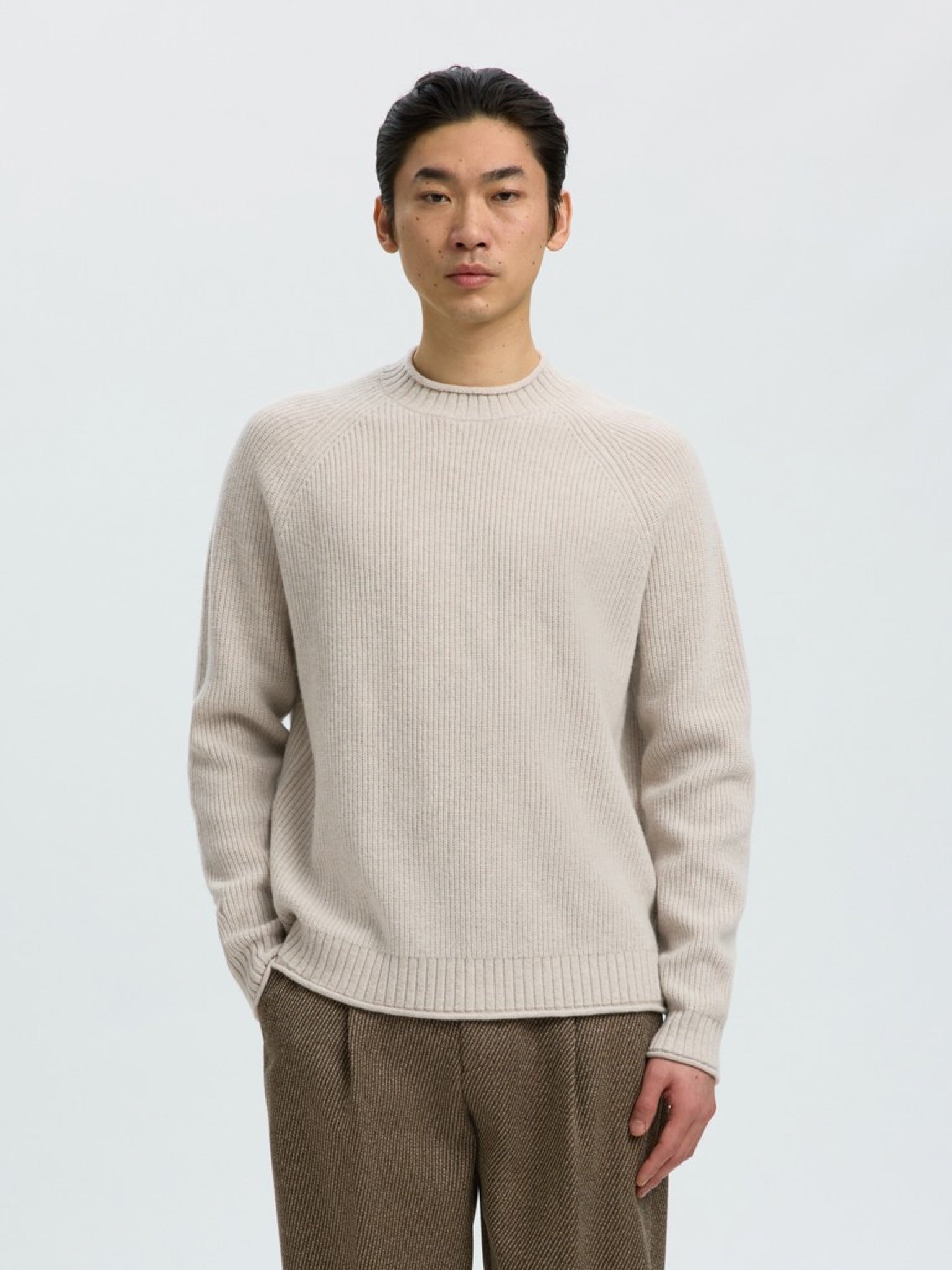 SLMDOMESTIC Pull col rond en laine Nativa — Silver Birch — vue 2
