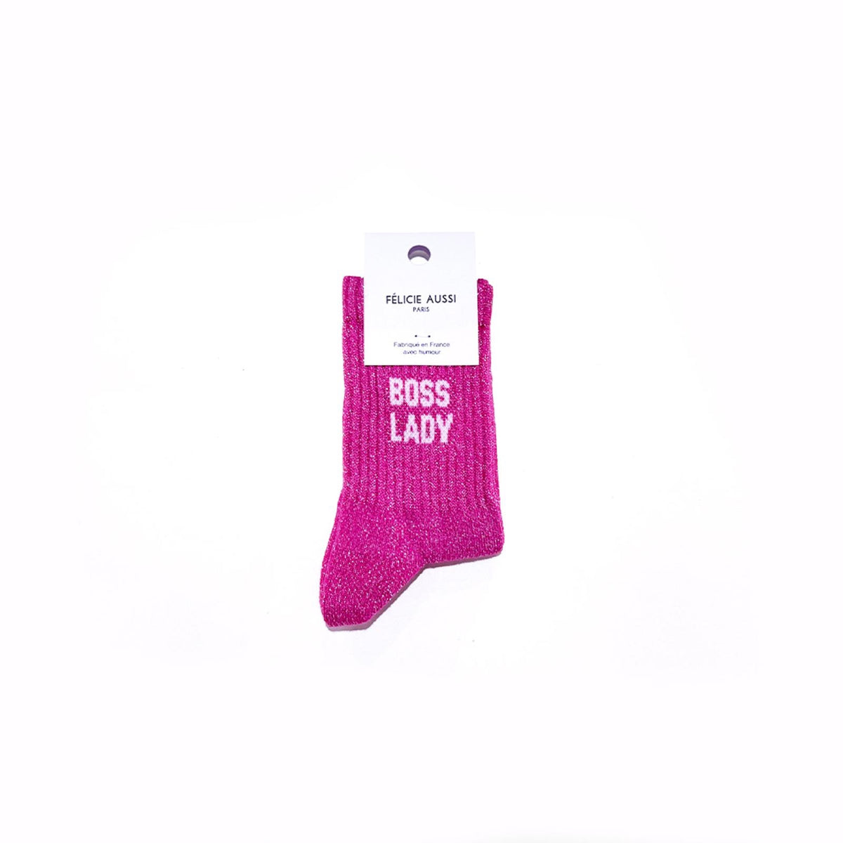 Félicie Aussi Chaussettes enfant « Boss Lady » pailletées — Felicie Aussi — Rose fluo pailleté — photo produit | Appart 17 Bruxelles