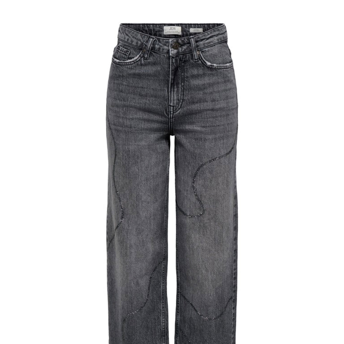 JDYSANDRA Jean droit taille haute à strass, longueur 32 — JDY — Medium Grey Denim — packshot | Appart 17 Bruxelles