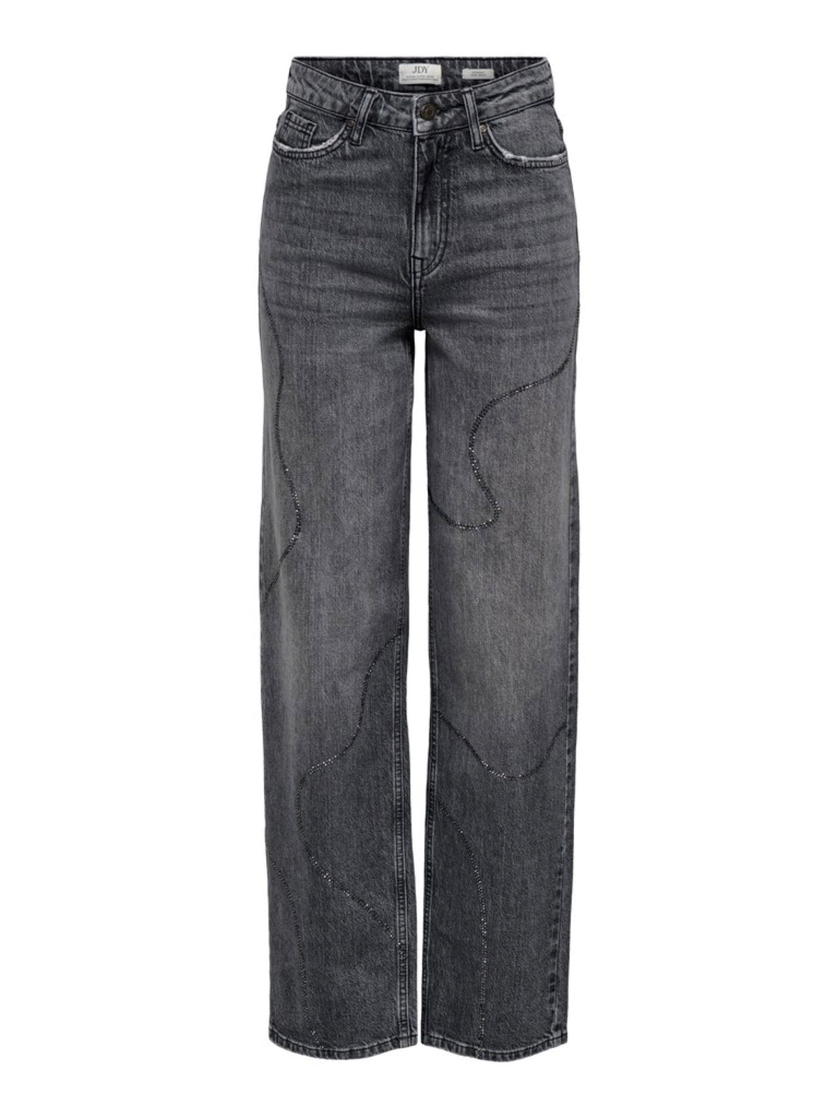 JDYSANDRA Jean droit taille haute à strass, longueur 32 — JDY — Medium Grey Denim — packshot | Appart 17 Bruxelles