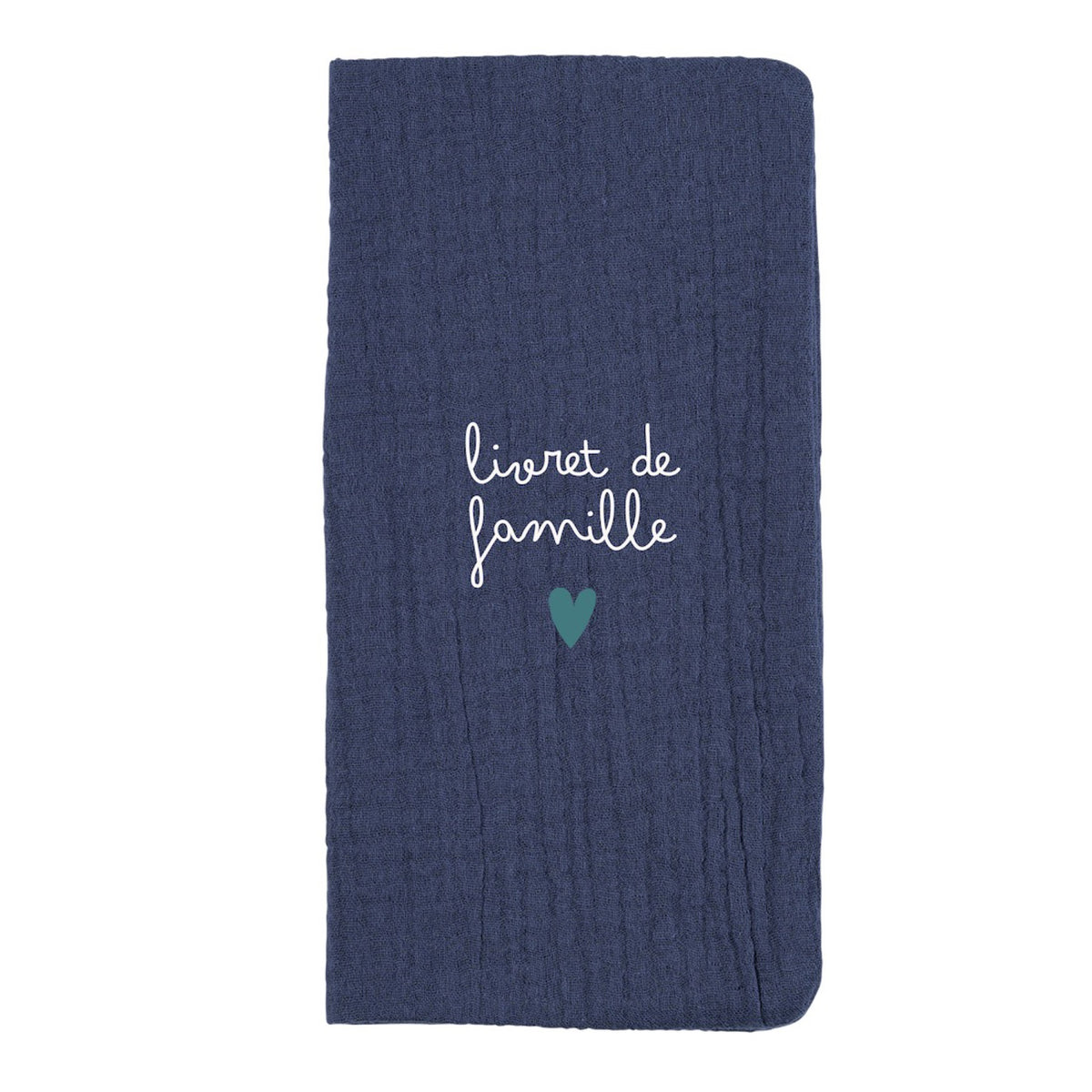 Protège livret de famille en gaze de coton brodé — Atelier Wagram — Bleu jean « Ma famille » — autre vue 4 | Appart 17 Bruxelles