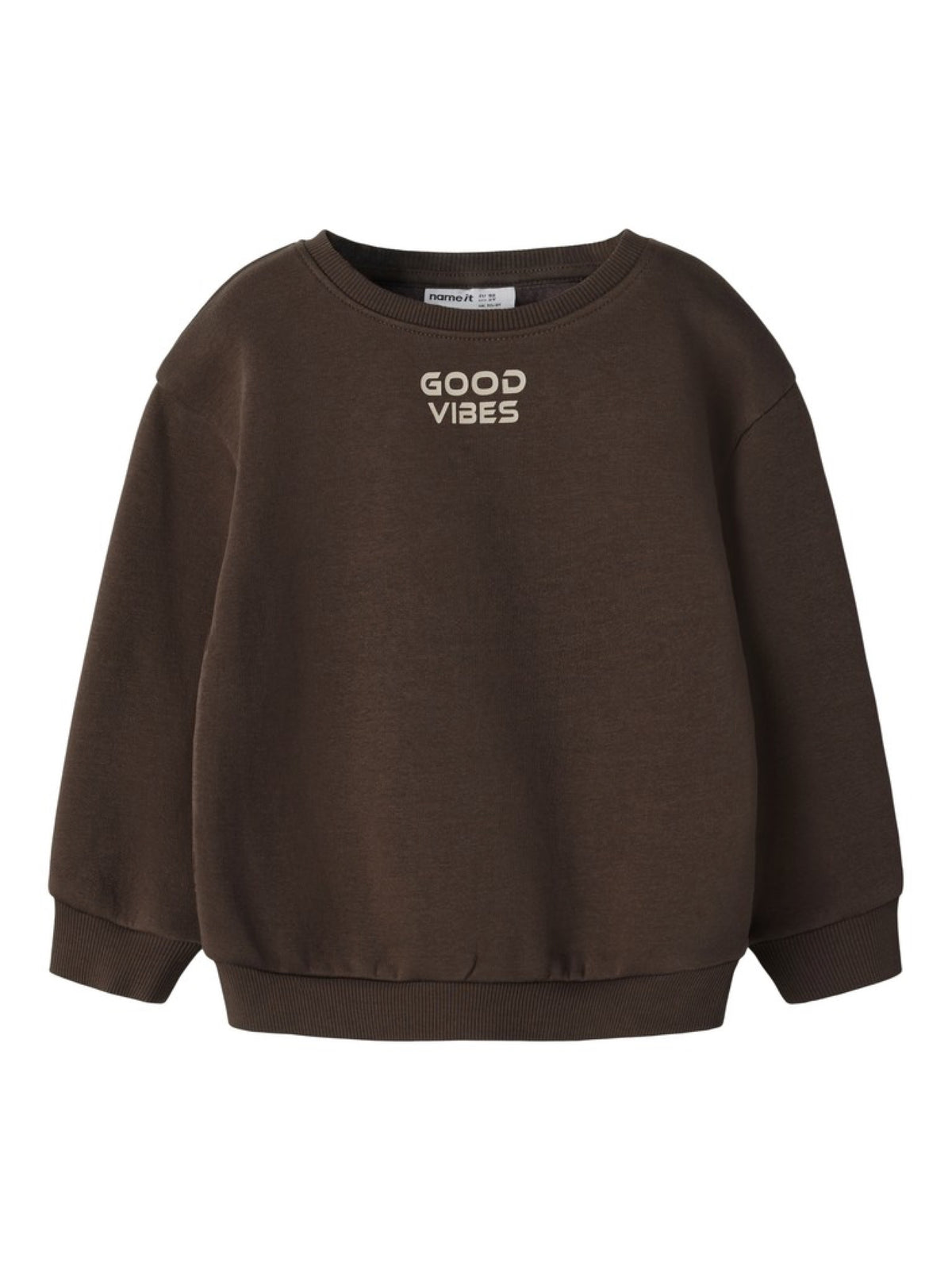NMMNILAS Sweat « Good Vibes » garçon — name it — Chocolate Brown — vue de face | Appart 17 Bruxelles