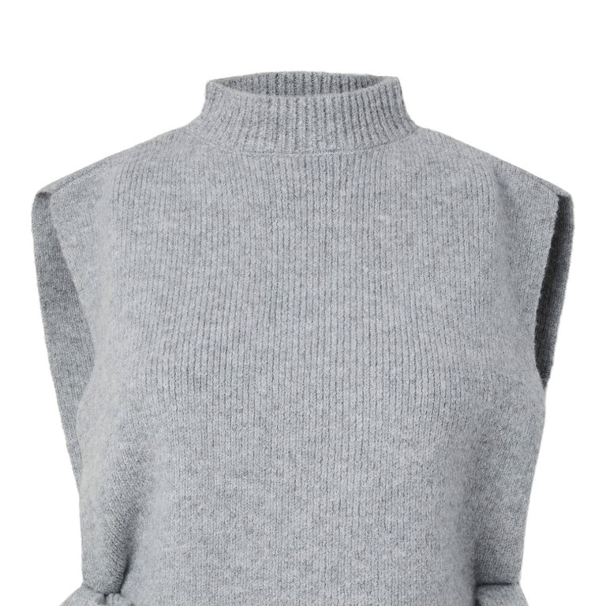 PCAUTUMN Col en maille à nouer, effet gilet court — Pieces — Light Grey Melange — packshot | Appart 17 Bruxelles