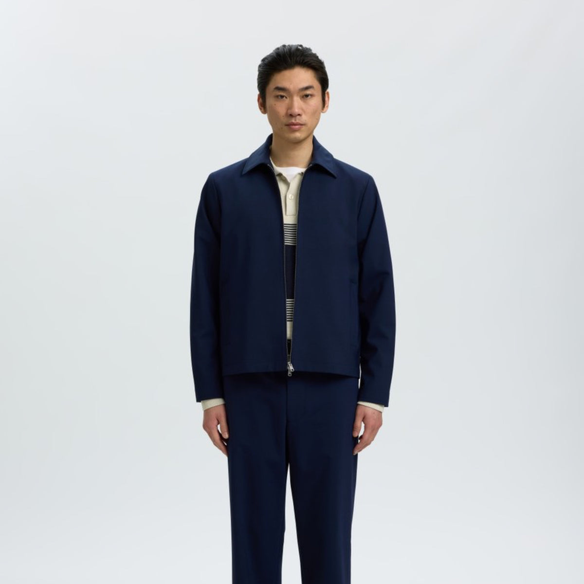SLMMAGS Veste de costume zippée en laine mélangée — Selected Homme — Dark Navy — porté | Appart 17 Bruxelles