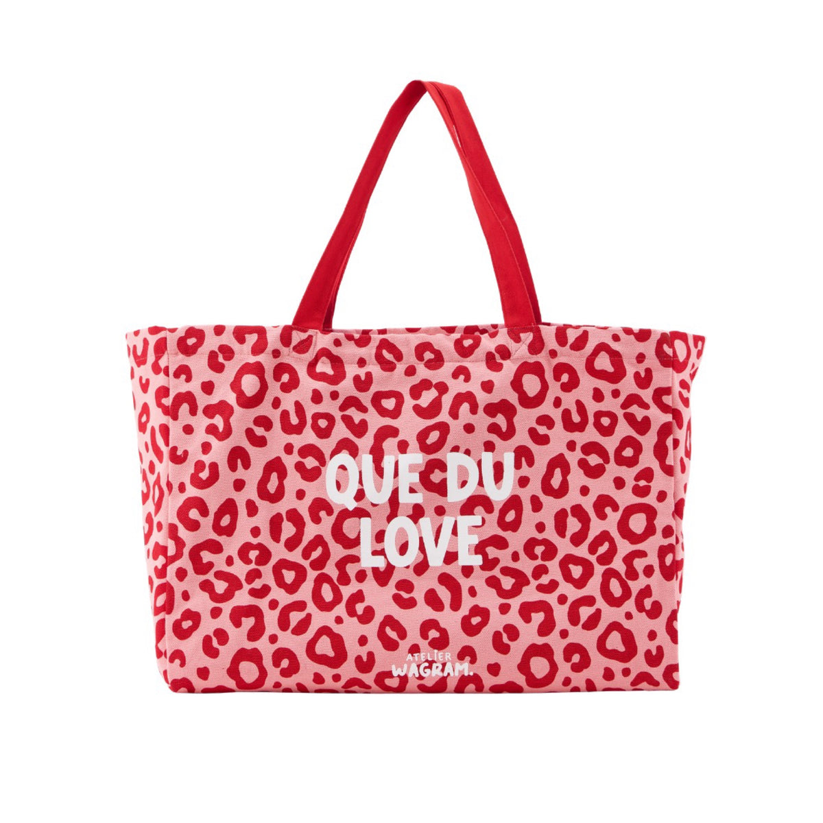 Cabas XL en toile de coton à message — Atelier Wagram — « Que du love » — packshot | Appart 17 Bruxelles