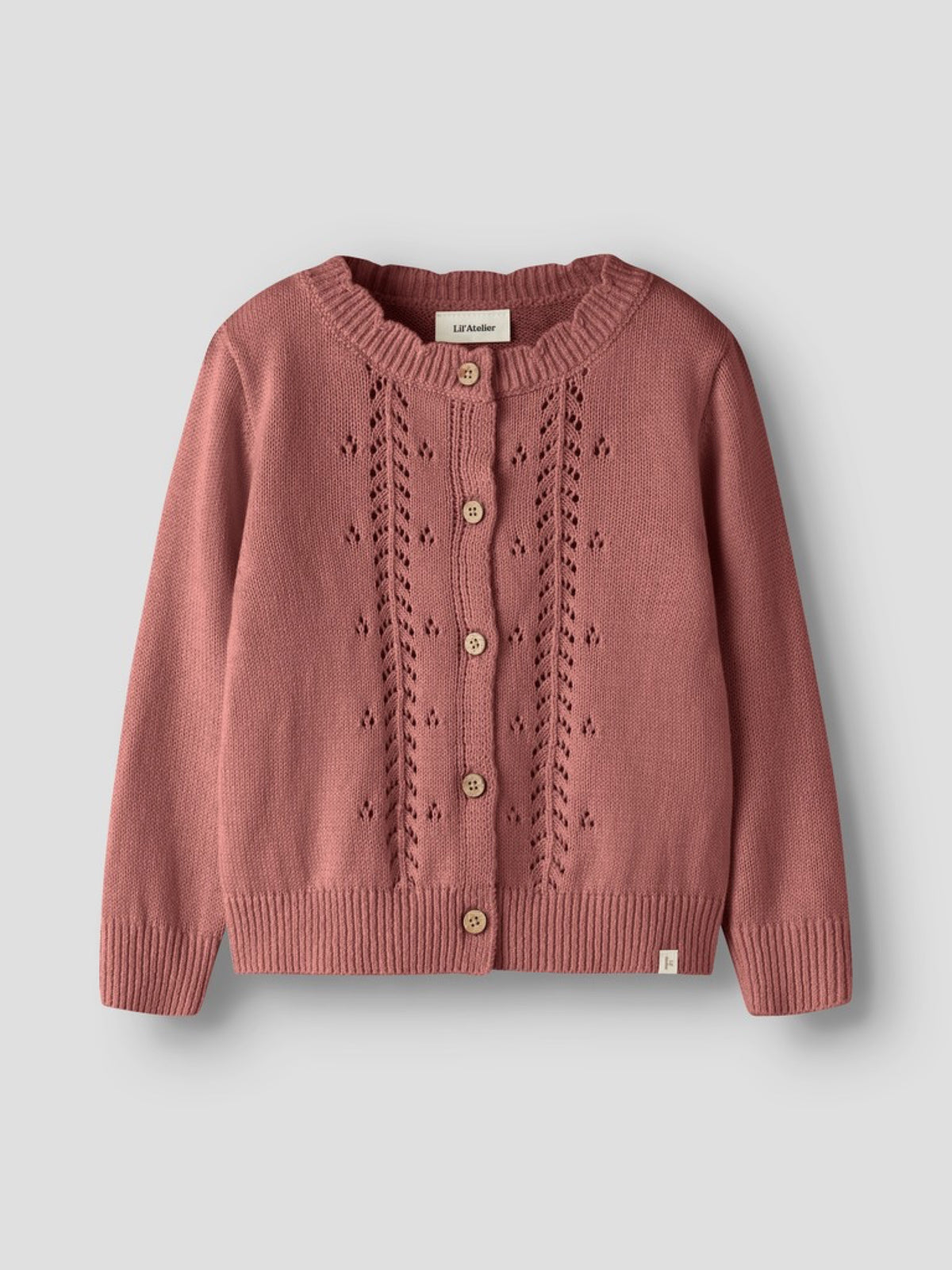 NMFOPLEA Gilet en maille ajourée fille — Lil' Atelier — Withered Rose — autre vue 2 | Appart 17 Bruxelles
