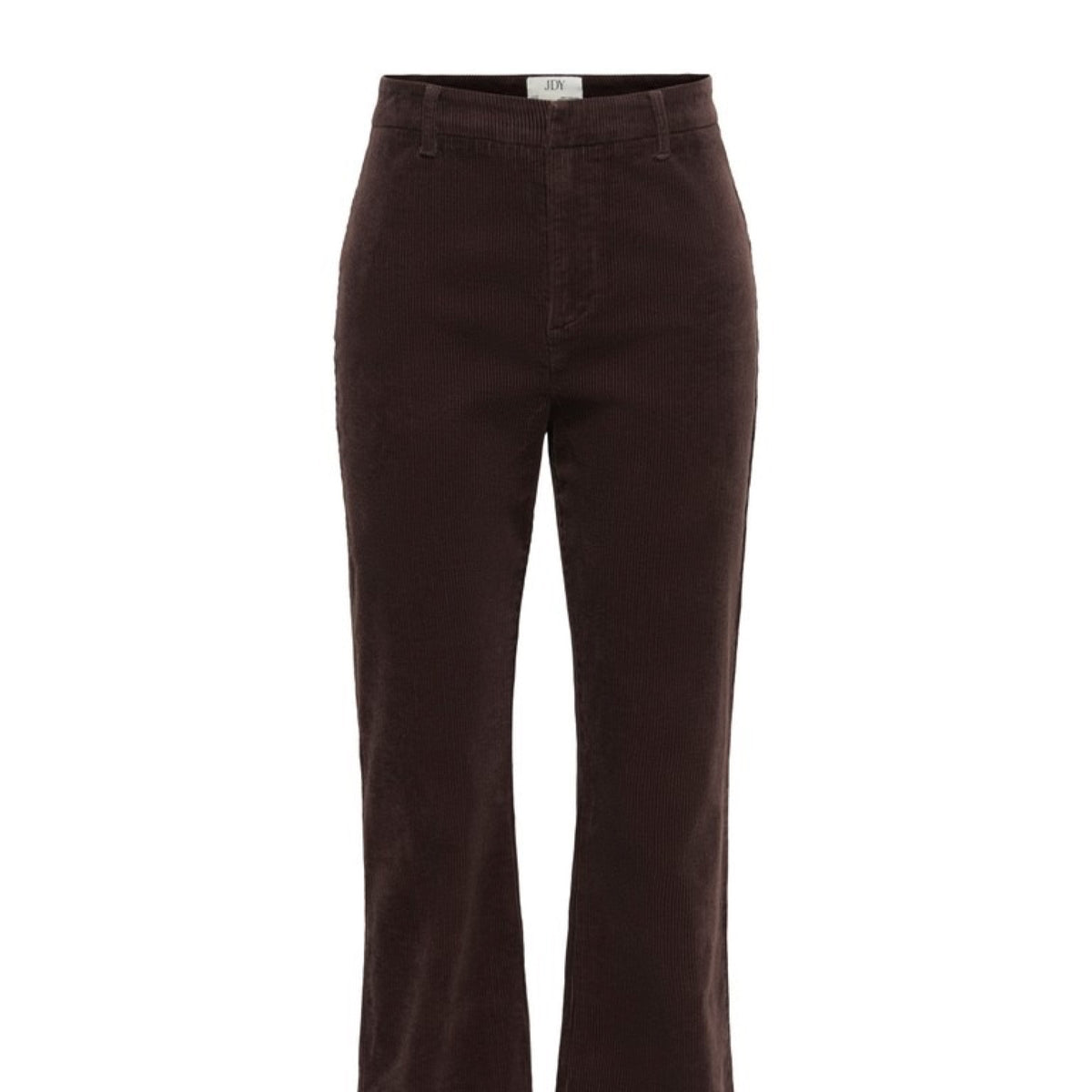 JDYCOURTNEY Pantalon bootcut taille haute en velours côtelé, longueur 32 — JDY — Black Coffee — packshot, de face | Appart 17 Bruxelles