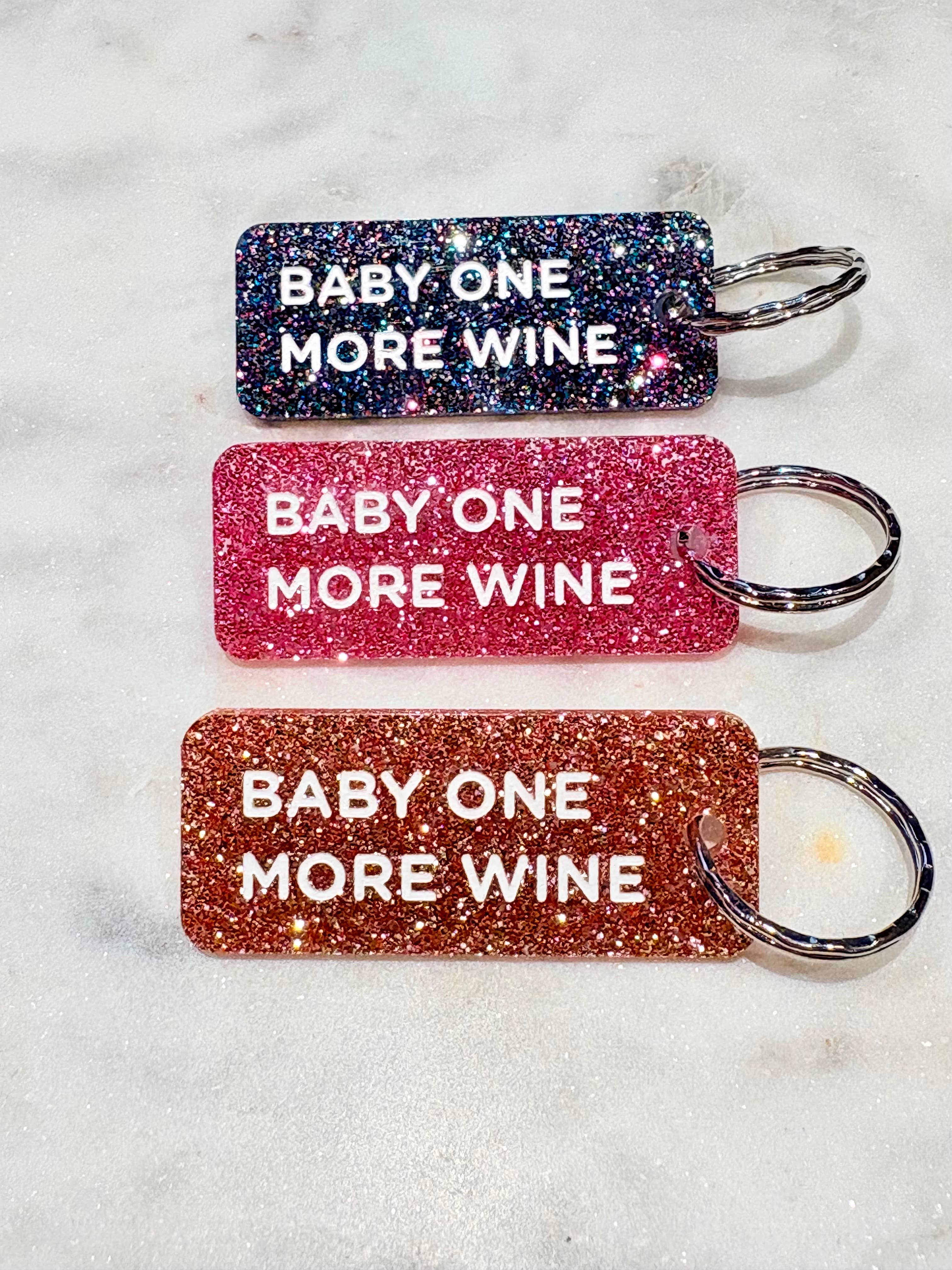 BABY ONE MORE WINE Porte-clés à paillettes Plus de Love: Rose champagne