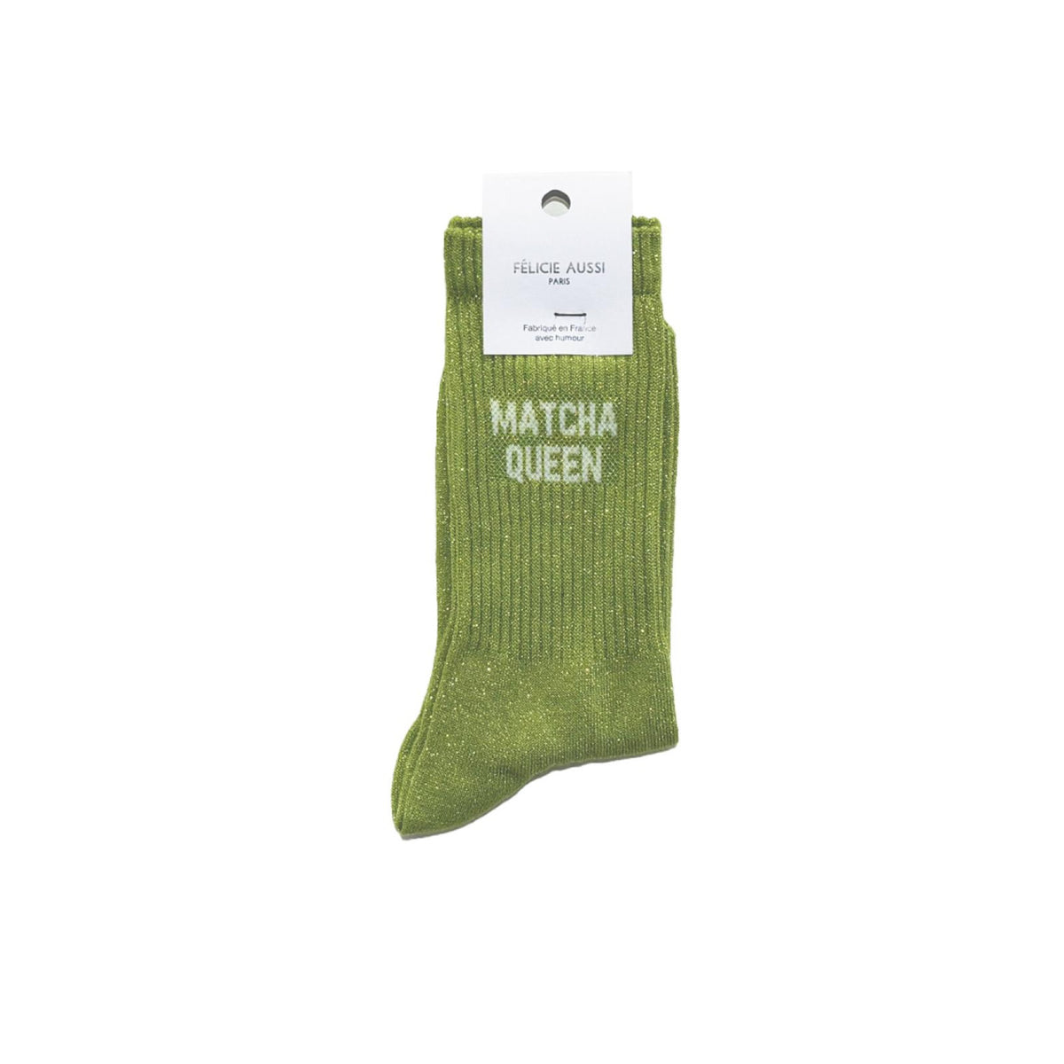 Félicie Aussi Chaussettes « Matcha Queen » pailletées — Felicie Aussi — Matcha pailleté — photo produit | Appart 17 Bruxelles